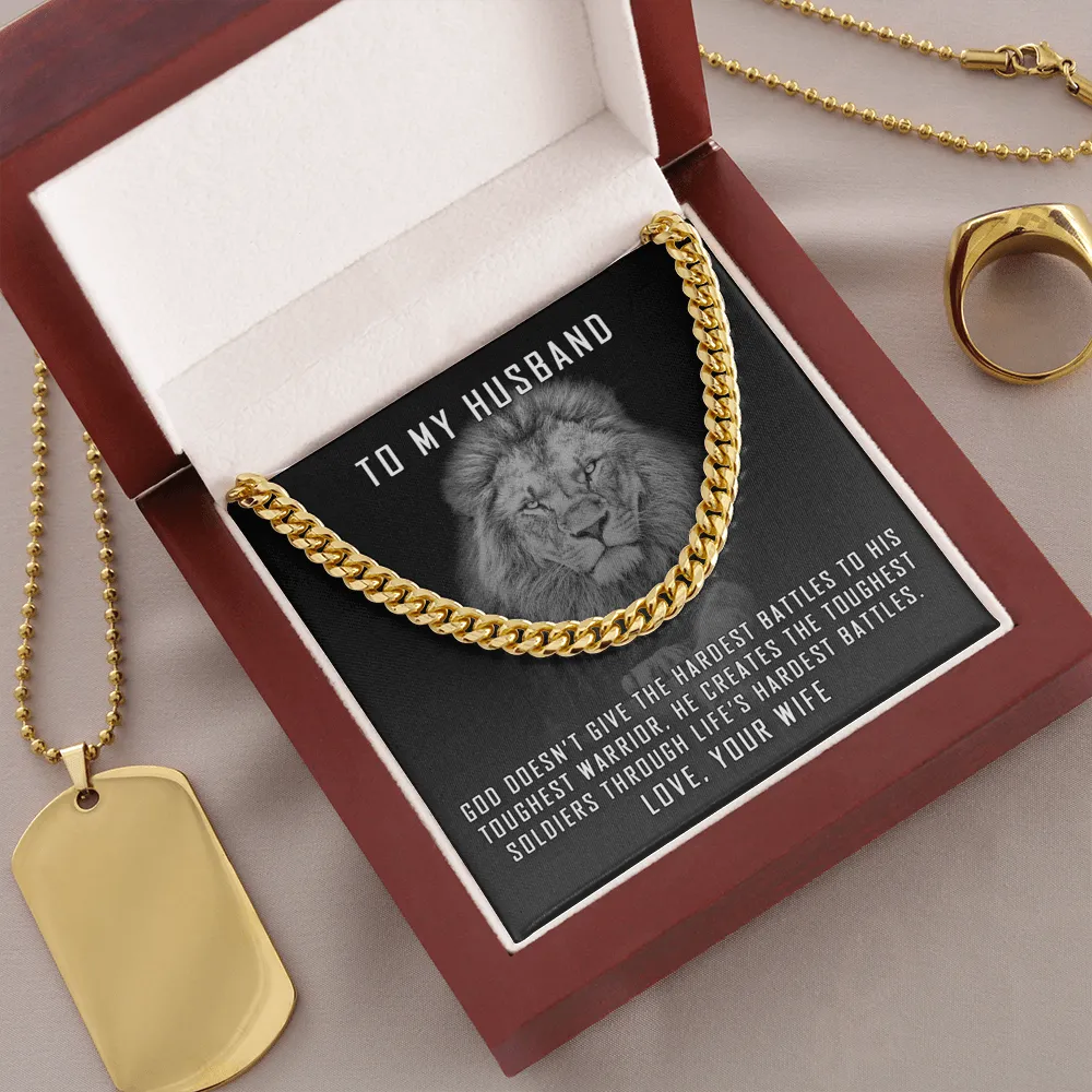 To My Husband Cuban Link Chain Necklace, Lion Necklace
