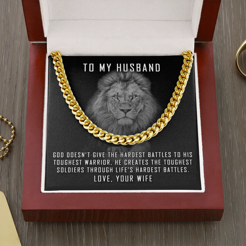 To My Husband Cuban Link Chain Necklace, Lion Necklace