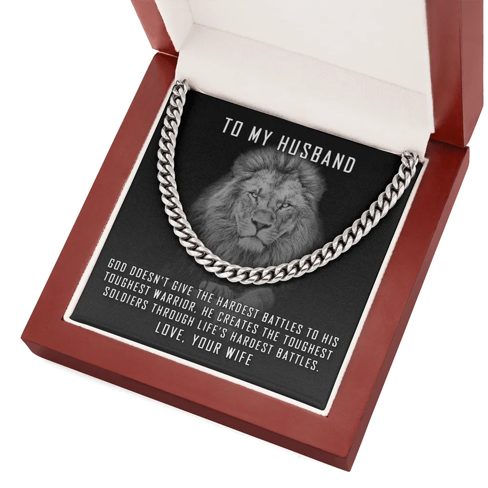 To My Husband Cuban Link Chain Necklace, Lion Necklace