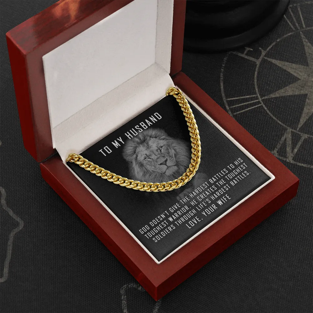 To My Husband Cuban Link Chain Necklace, Lion Necklace