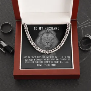 To My Husband Cuban Link Chain Necklace, Lion Necklace