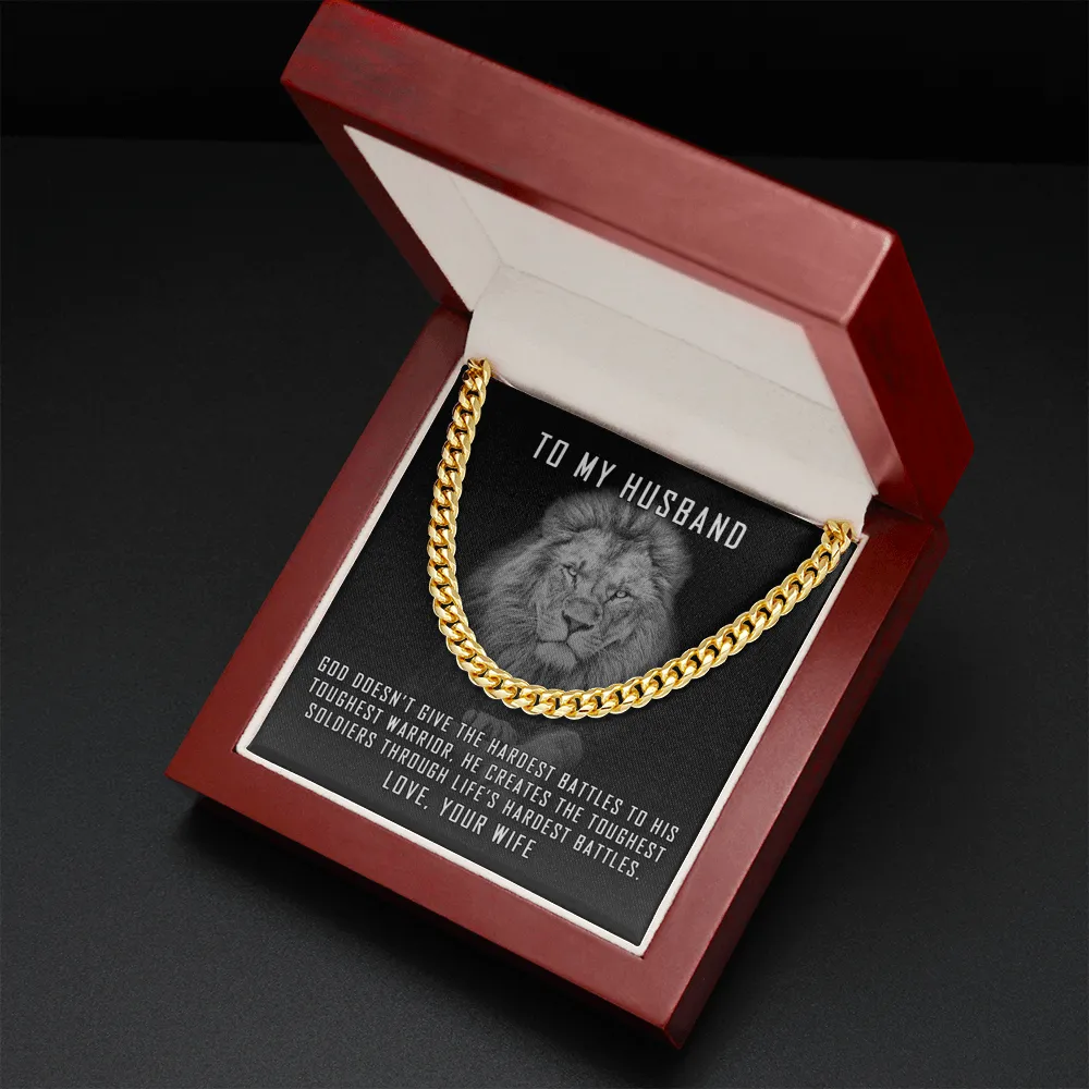 To My Husband Cuban Link Chain Necklace, Lion Necklace