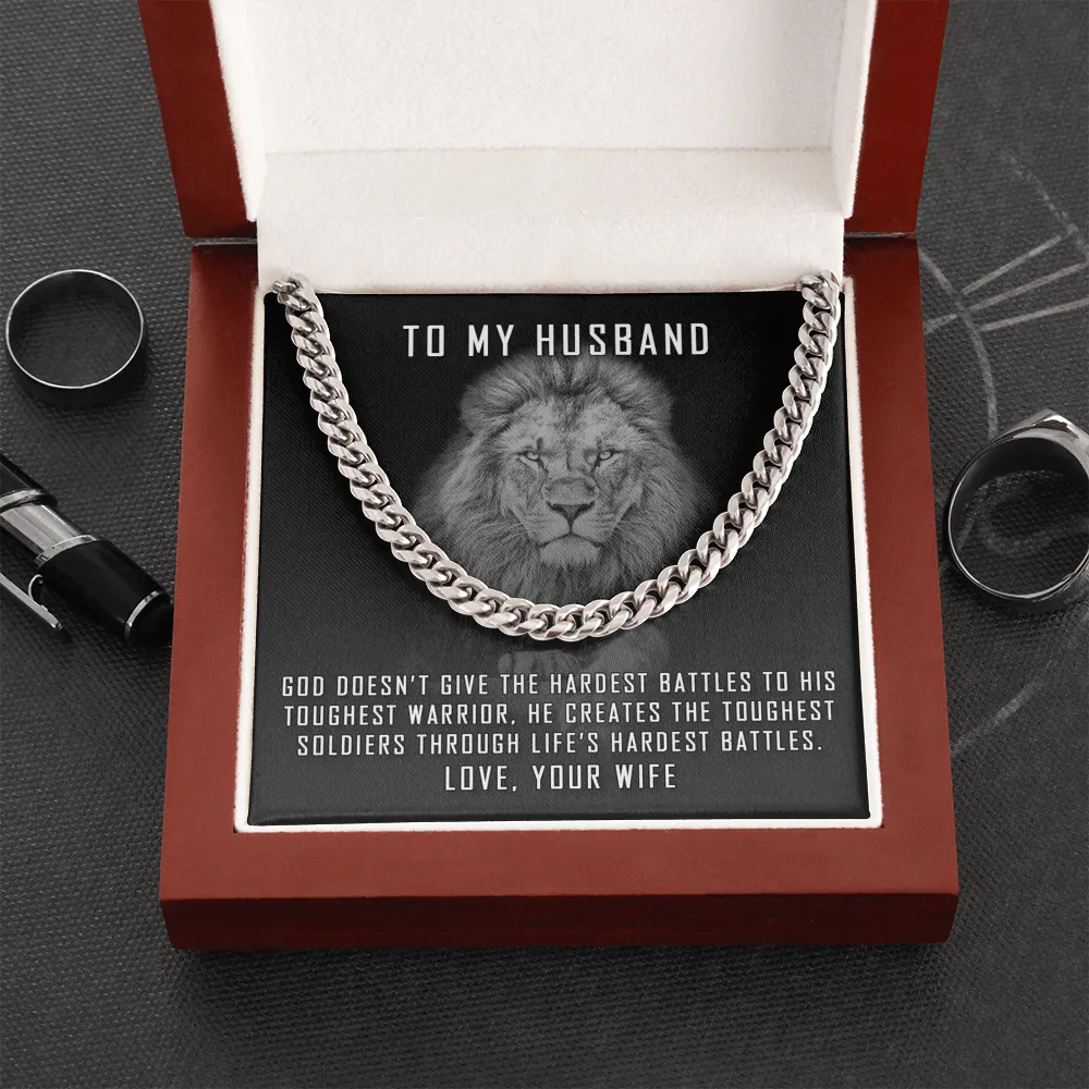 To My Husband Cuban Link Chain Necklace, Lion Necklace