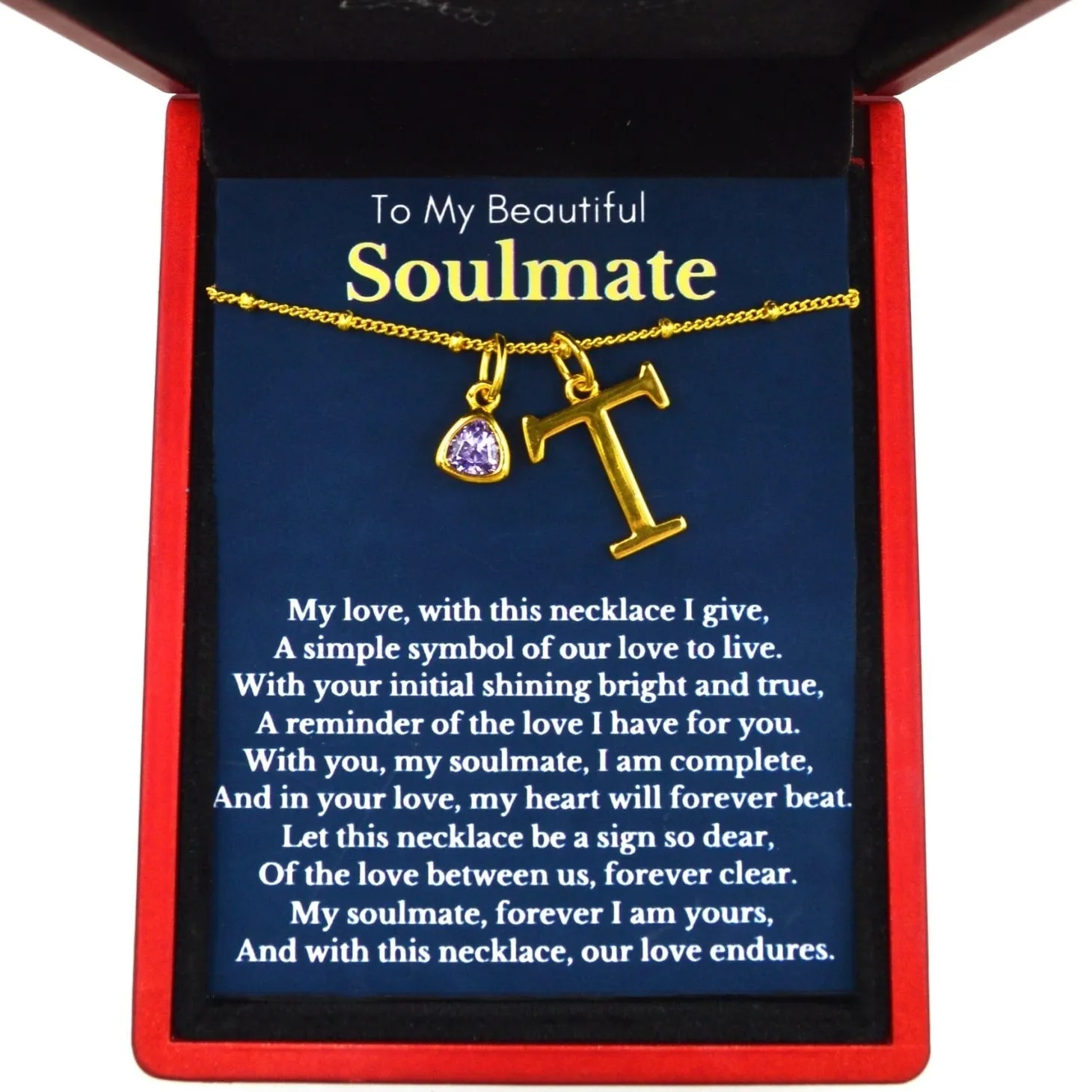 To My Soulmate Delicate Vermeil Initial & Birthstone Necklace ST19