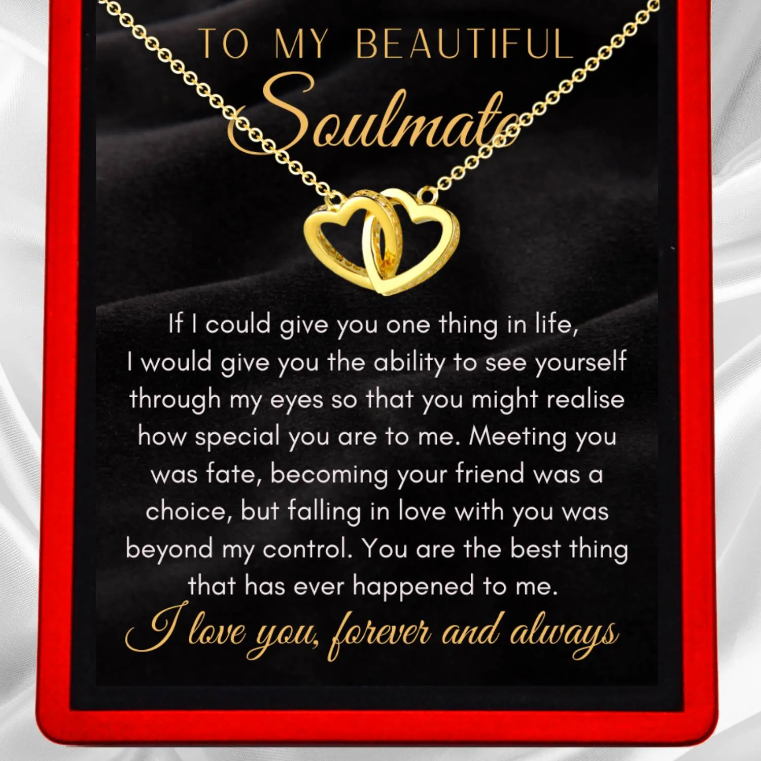 To My Soulmate, 'Love Beyond My Control' Interlocking Gold Vermeil Hearts Necklace - ST14