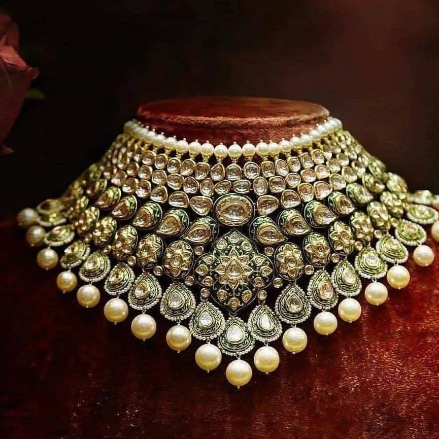 Traditional Kundan Polki Necklace Set #J4206