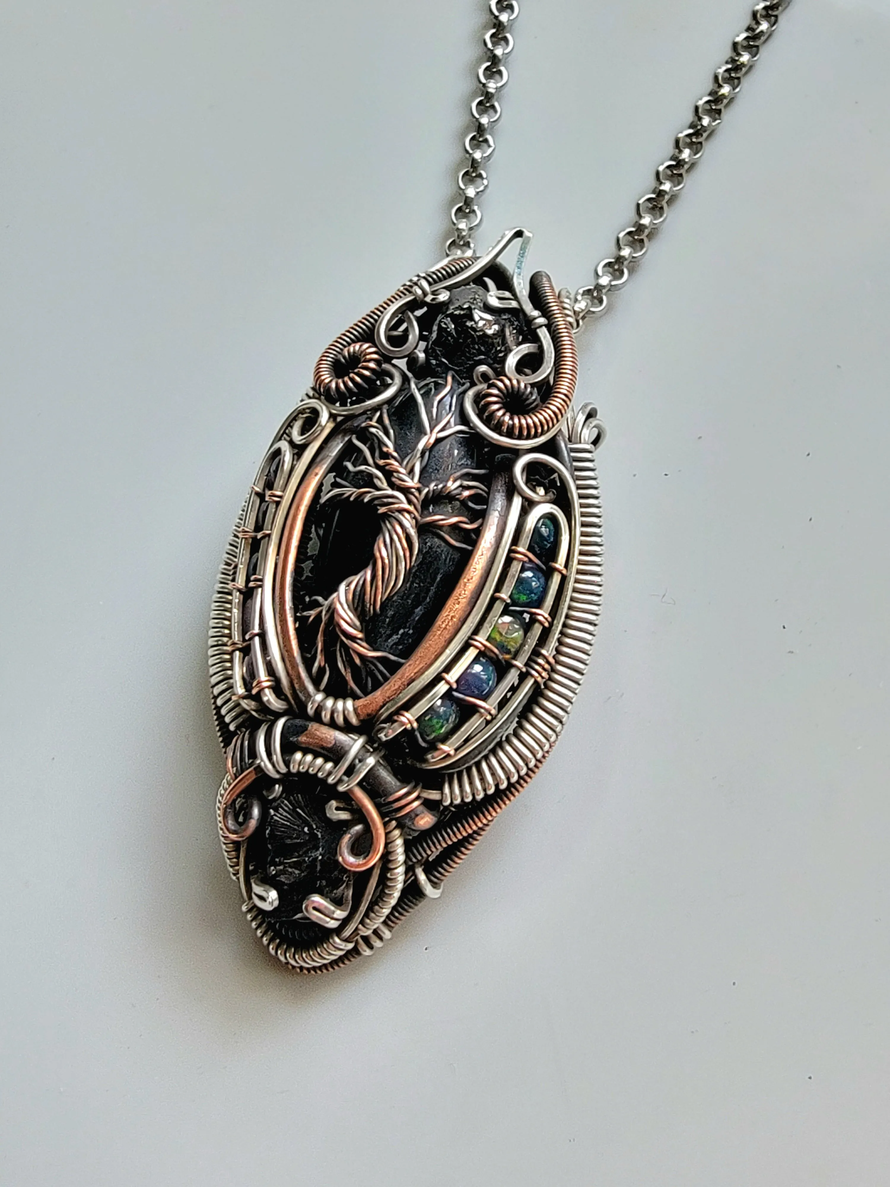 Tree Of Life Obsidian Smoked Opals and Elite Noble Shungite Pendant