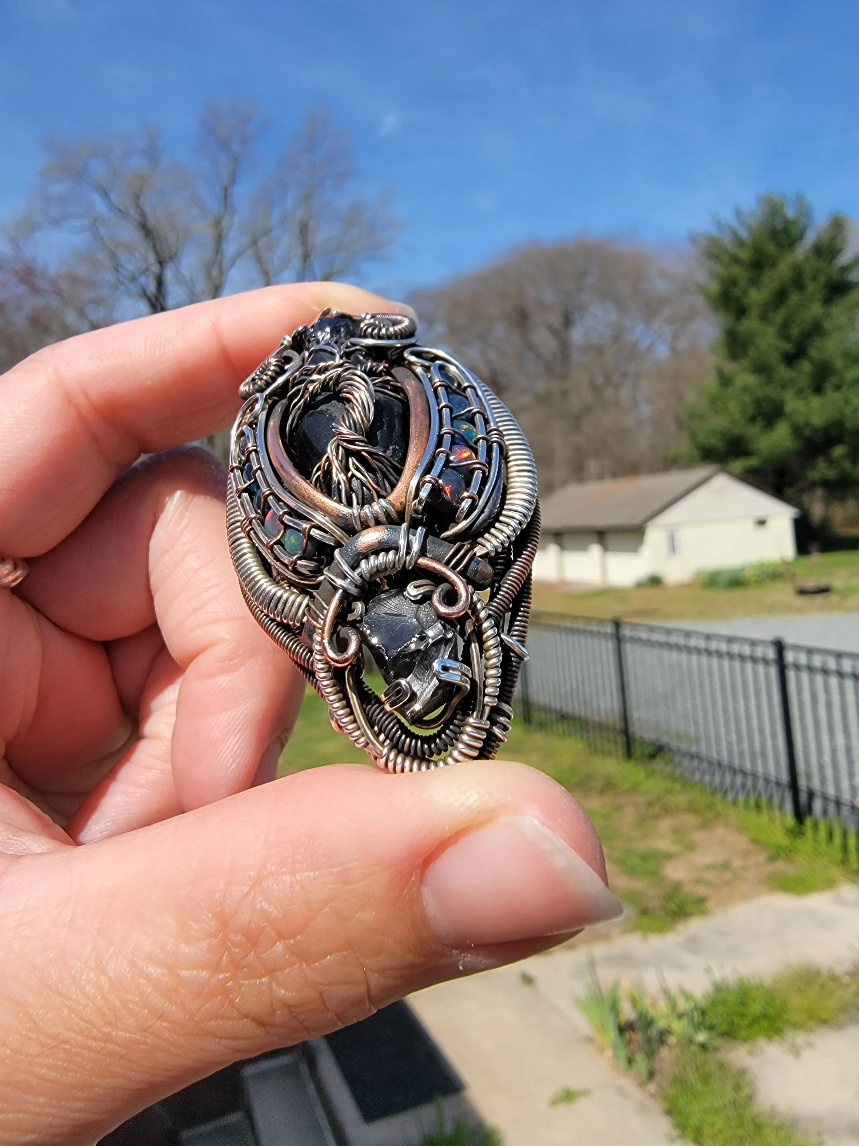 Tree Of Life Obsidian Smoked Opals and Elite Noble Shungite Pendant