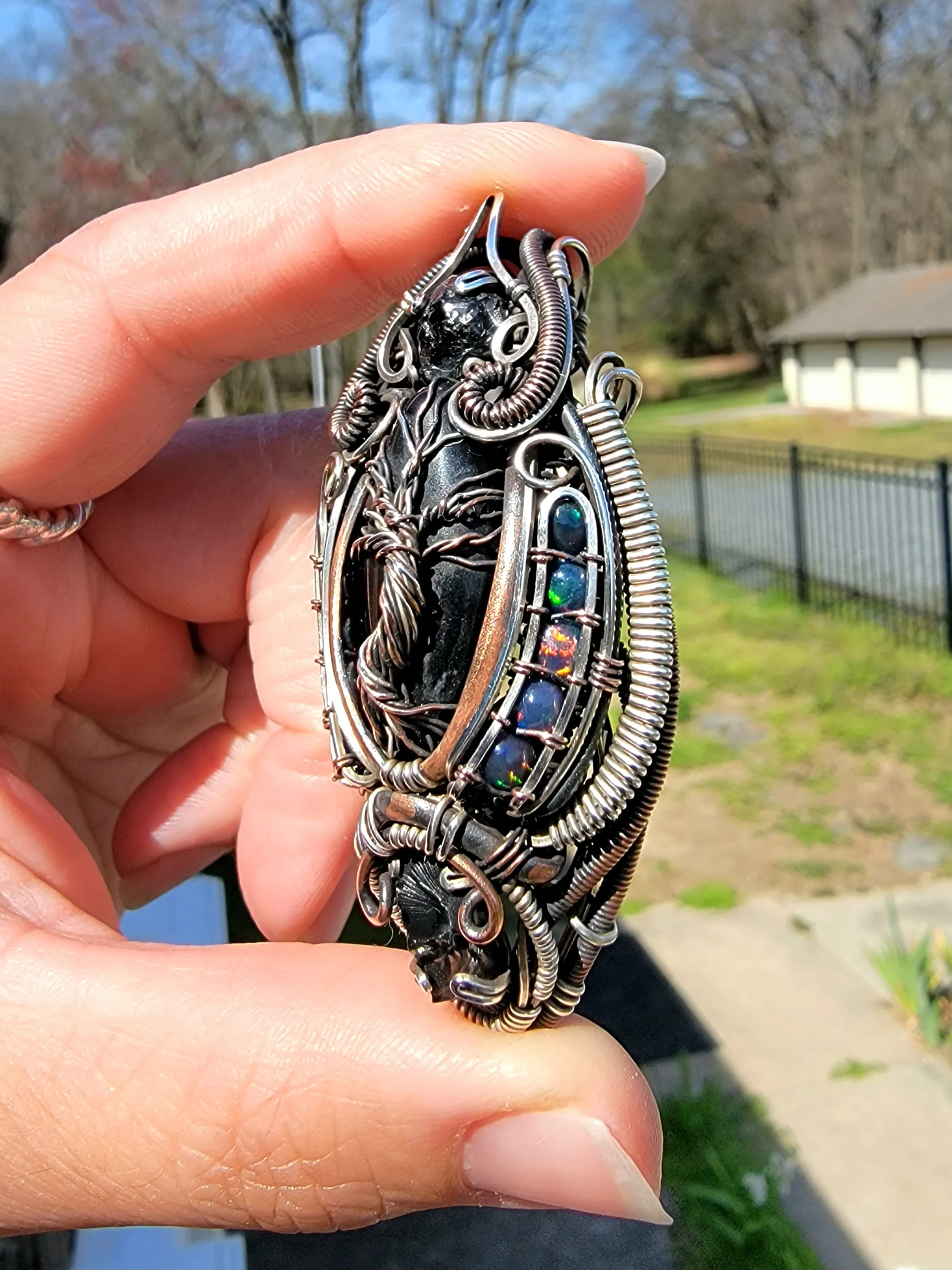 Tree Of Life Obsidian Smoked Opals and Elite Noble Shungite Pendant