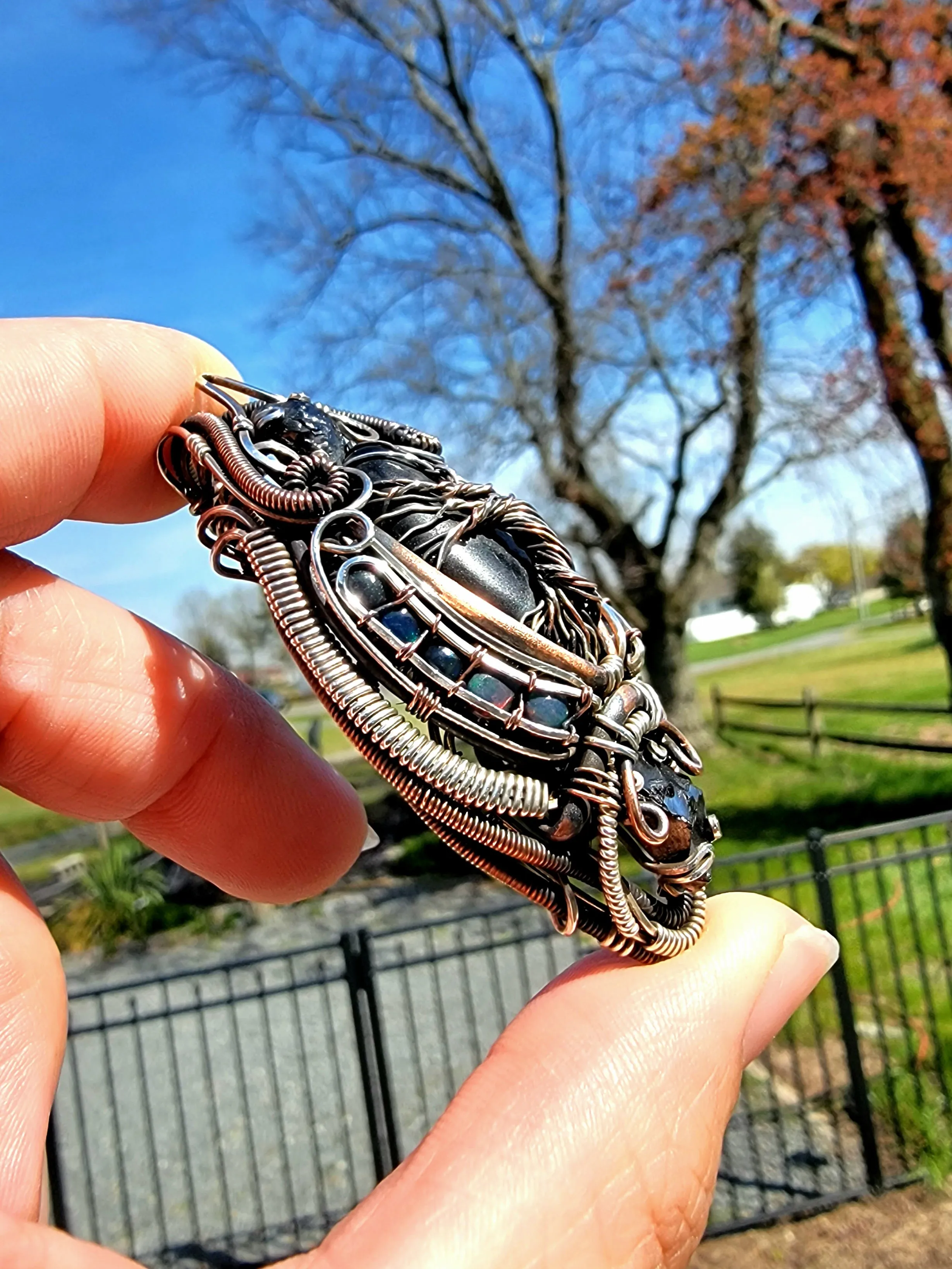 Tree Of Life Obsidian Smoked Opals and Elite Noble Shungite Pendant