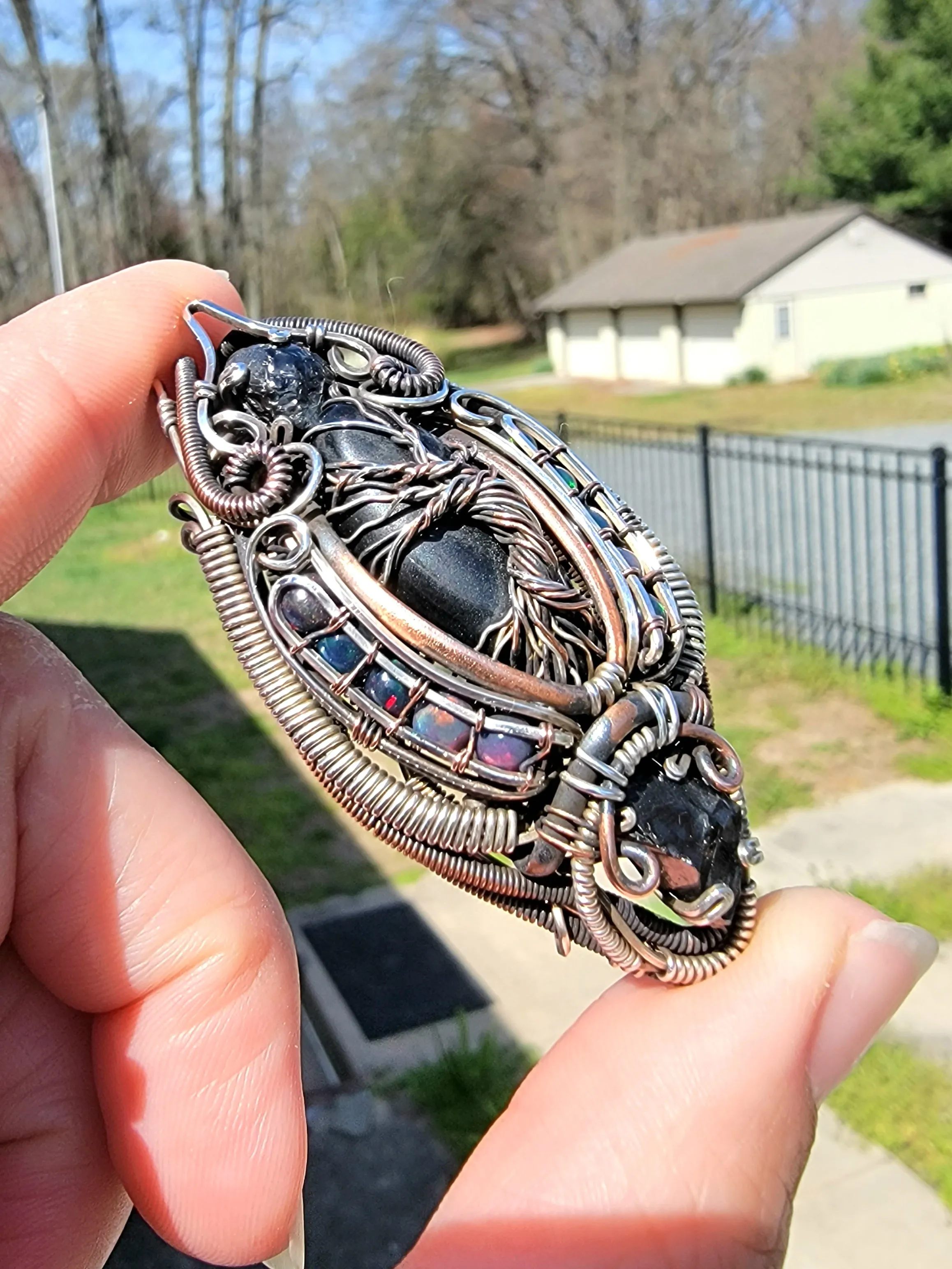 Tree Of Life Obsidian Smoked Opals and Elite Noble Shungite Pendant