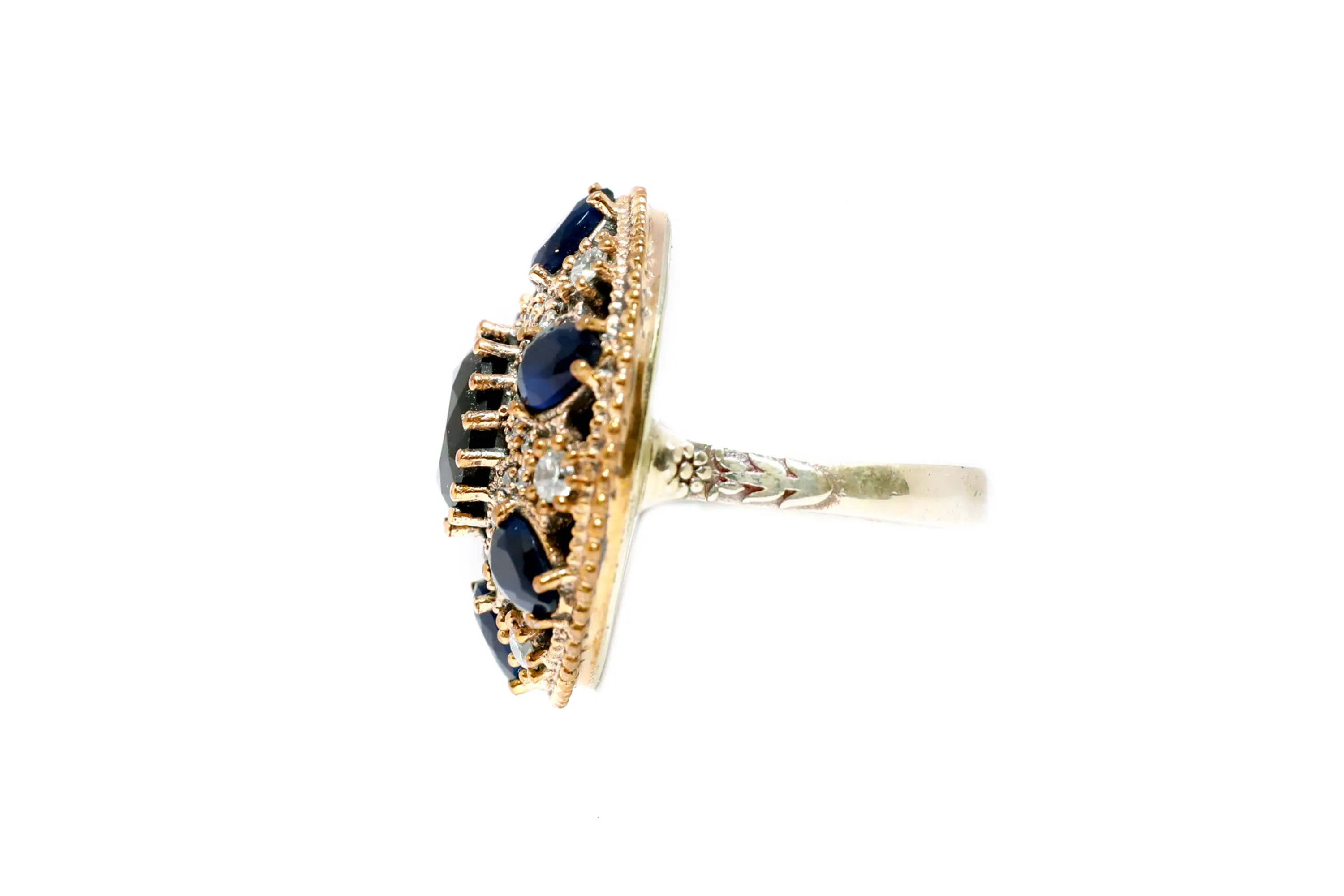 Turkish Silver Blue Gem Shield Ring
