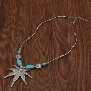 Turquoise & Cubic Zirconia Silver-Plated Maple Leaf Necklace