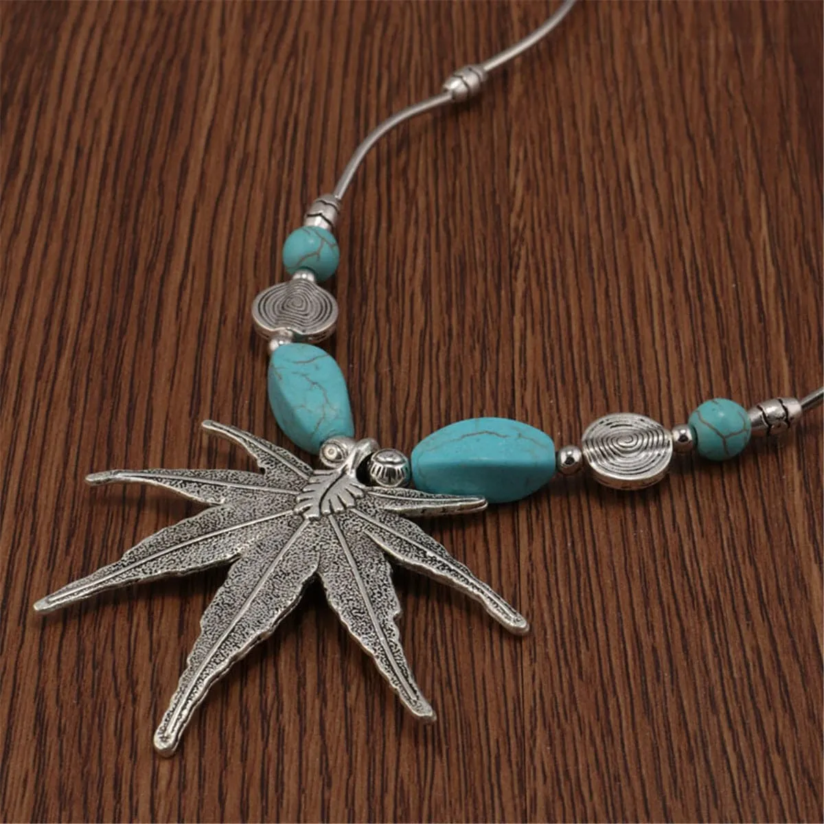 Turquoise & Cubic Zirconia Silver-Plated Maple Leaf Necklace