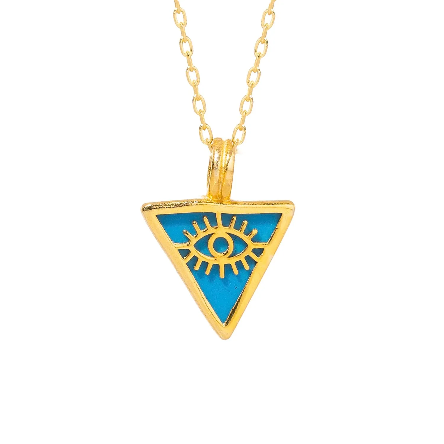 Turquoise & Gold Triangle Pendant Evil Eye Talisman Necklace