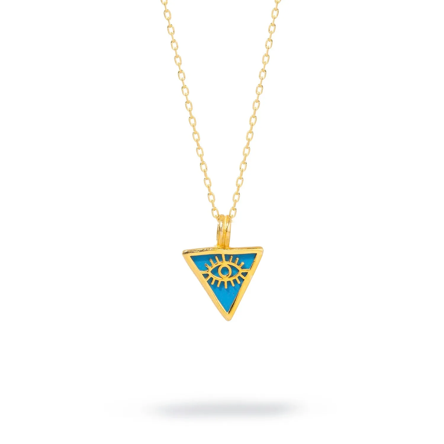 Turquoise & Gold Triangle Pendant Evil Eye Talisman Necklace