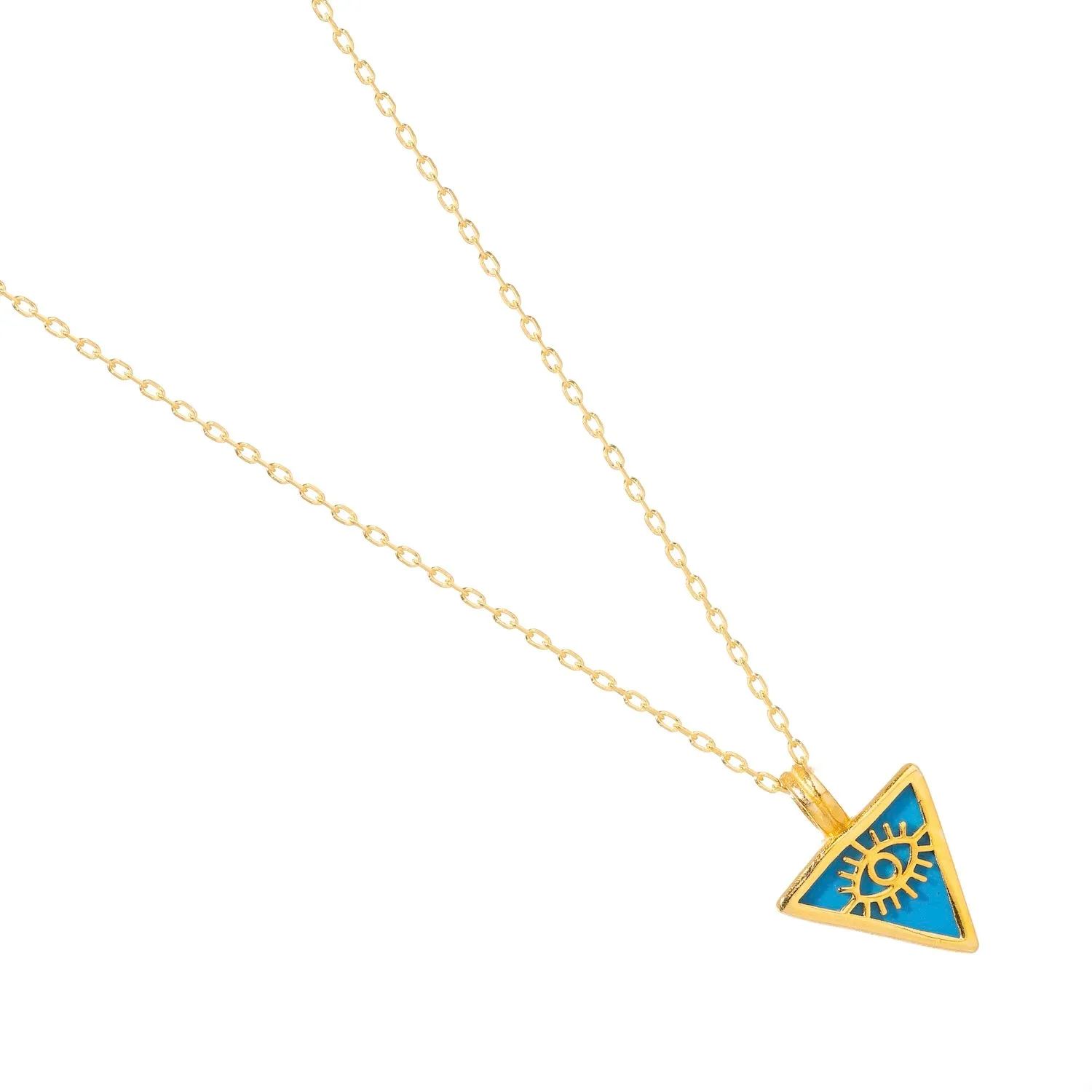 Turquoise & Gold Triangle Pendant Evil Eye Talisman Necklace