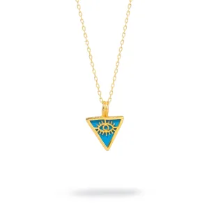 Turquoise & Gold Triangle Pendant Evil Eye Talisman Necklace
