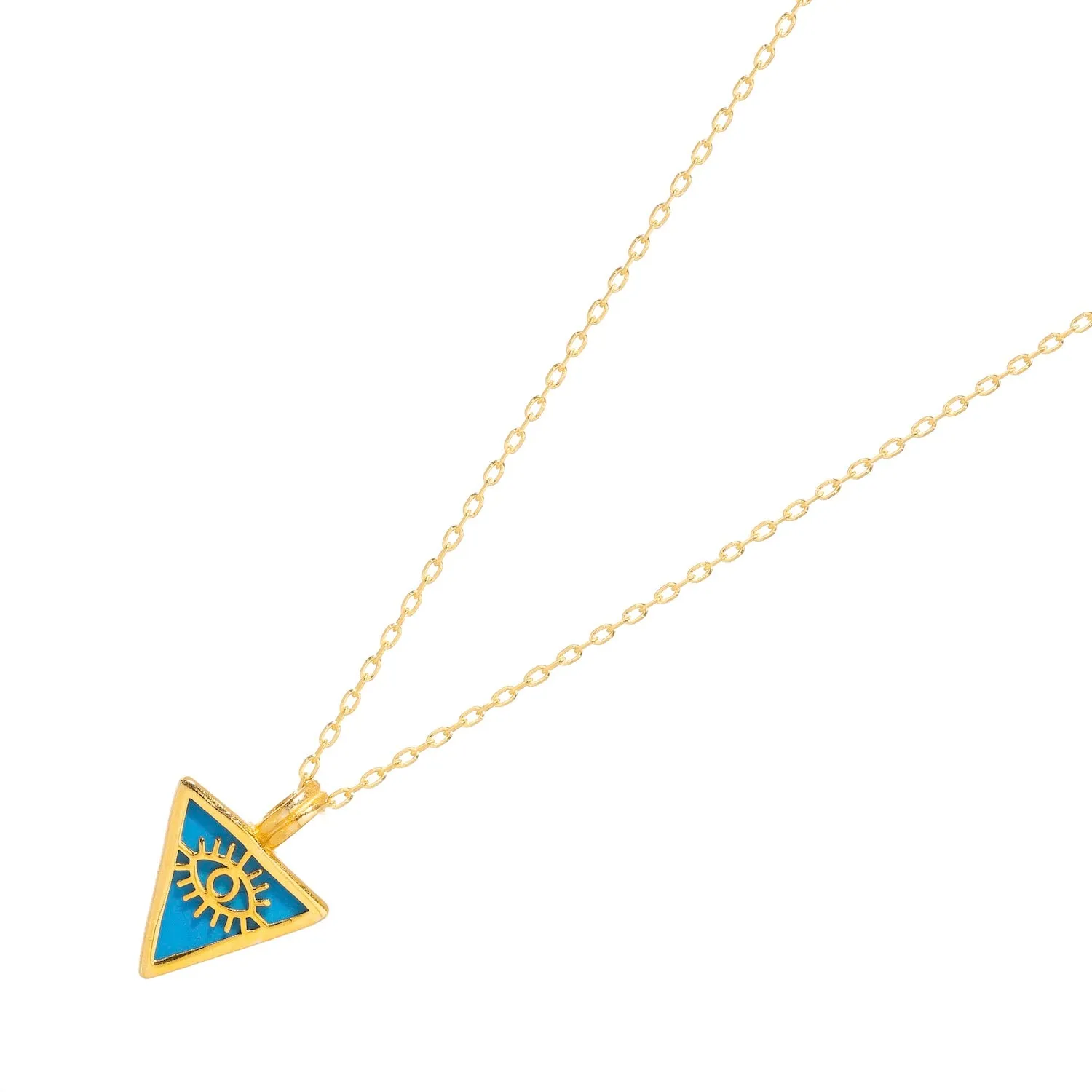 Turquoise & Gold Triangle Pendant Evil Eye Talisman Necklace