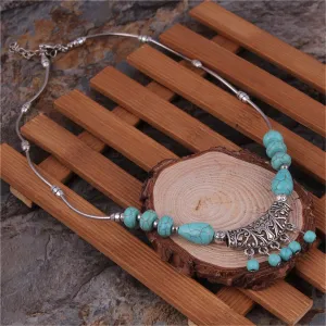 Turquoise & Silver-Plated Tassel Necklace