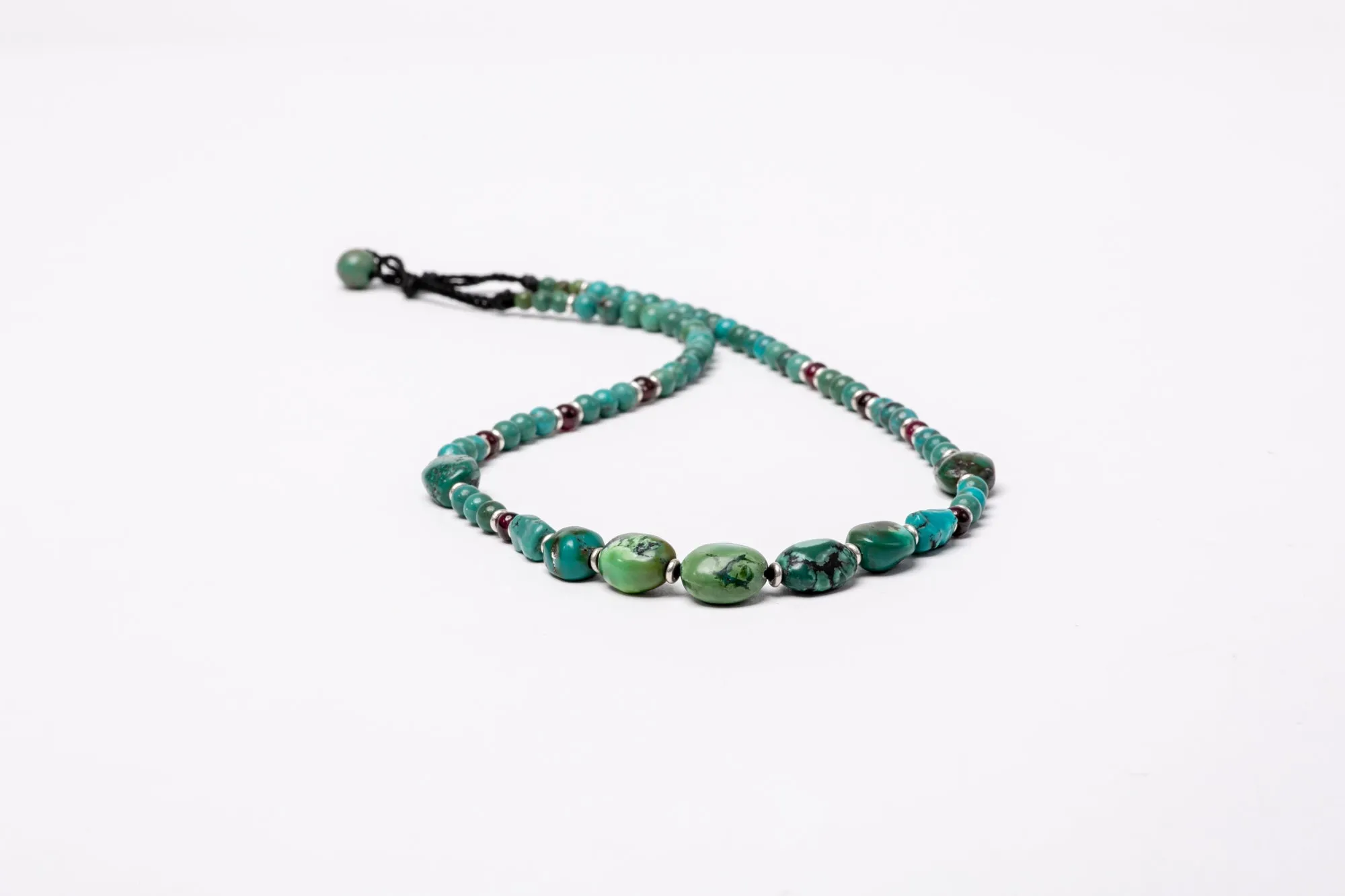 Turquoise necklace with Garnet and silver beads