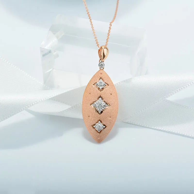 Two-Tone Gold Diamond Clover Pattern Pendant Necklace