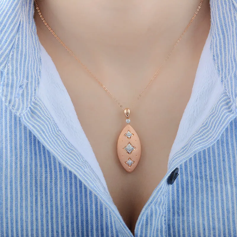 Two-Tone Gold Diamond Clover Pattern Pendant Necklace