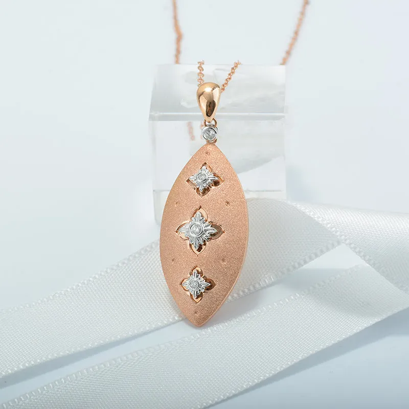 Two-Tone Gold Diamond Clover Pattern Pendant Necklace