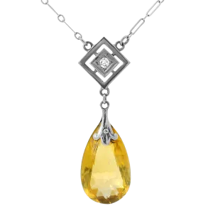 Vintage 14k White Gold Citrine, Diamond, and Pearl Necklace