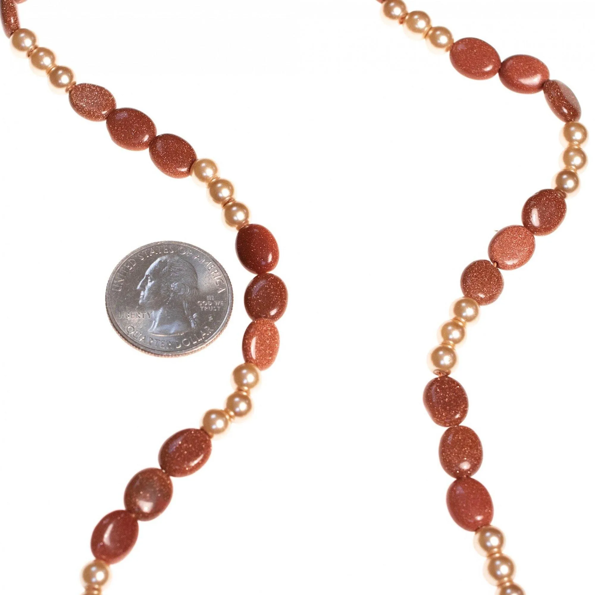 Vintage 1970s Goldstone and Faux Pearl Necklace