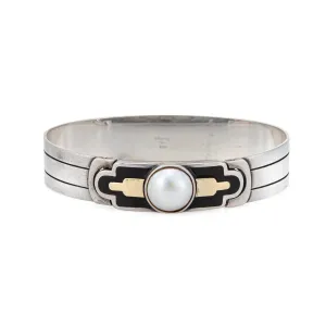 Vintage 70s Cartier Bracelet Sterling Silver 18k Gold Mabe Pearl Signed Jewelry