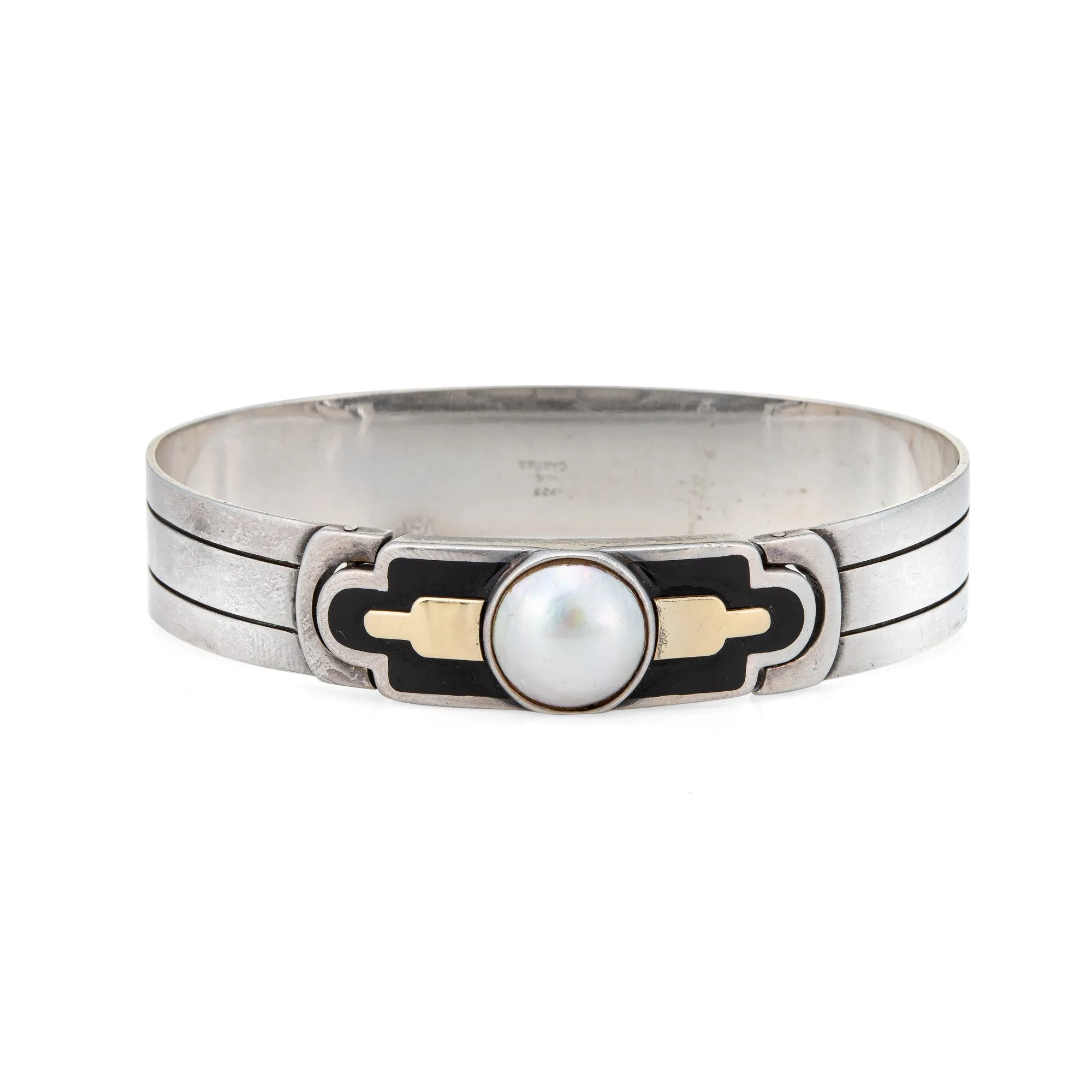 Vintage 70s Cartier Bracelet Sterling Silver 18k Gold Mabe Pearl Signed Jewelry