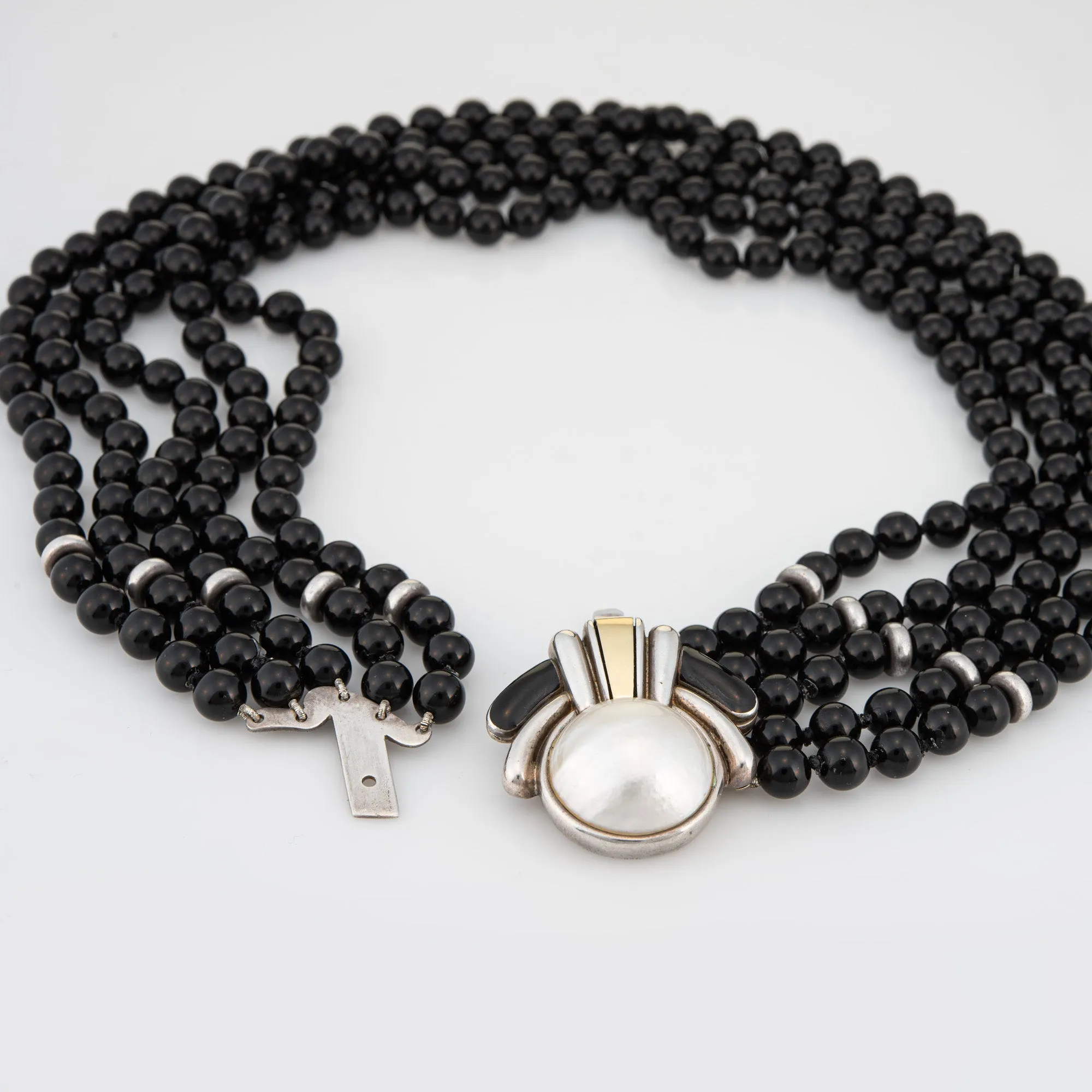 Vintage 70s Cartier Necklace Onyx Choker Sterling Silver 18k Gold Mabe Pearl