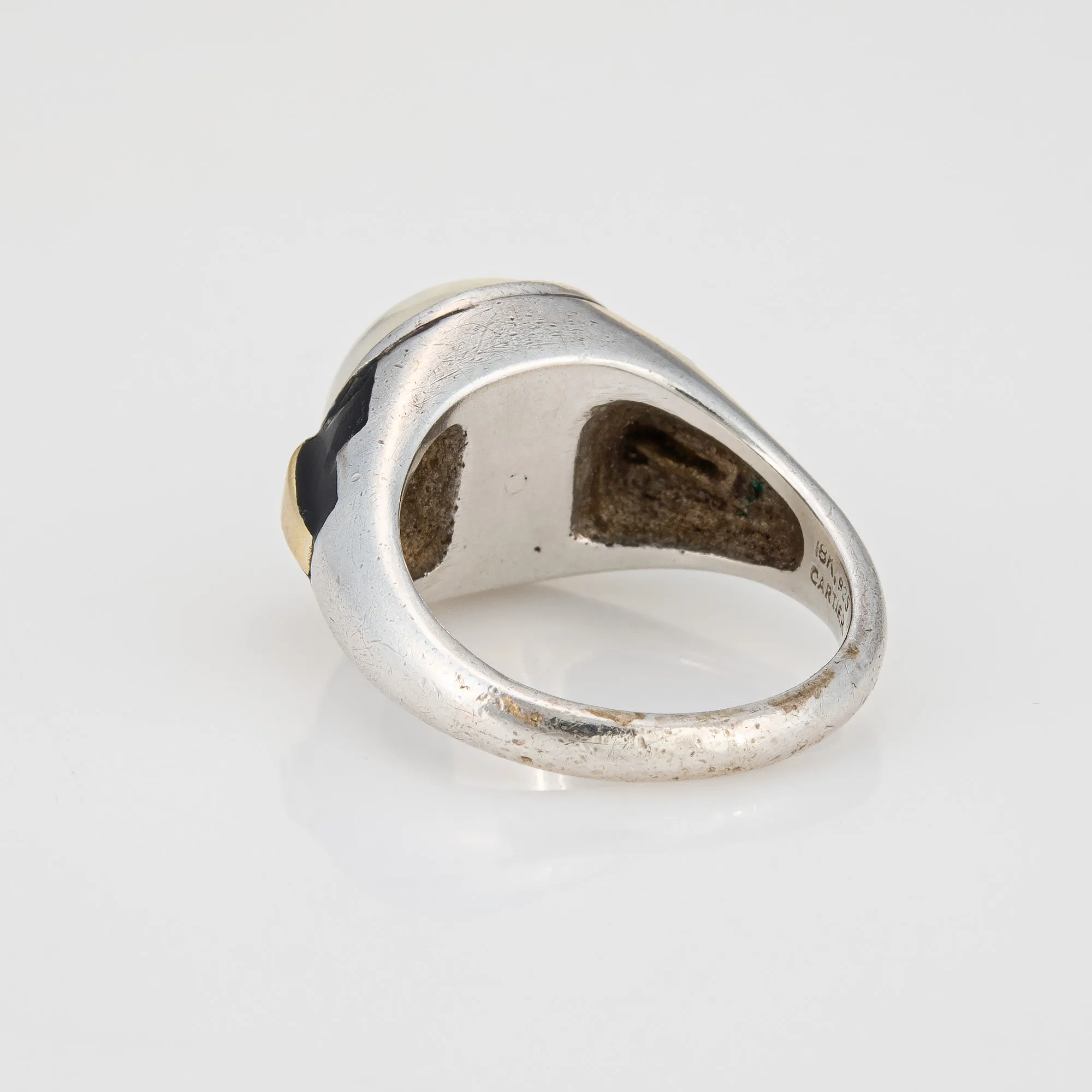 Vintage 70s Cartier Ring 6.5 Sterling Silver 18k Gold Mabe Pearl Signed Jewelry