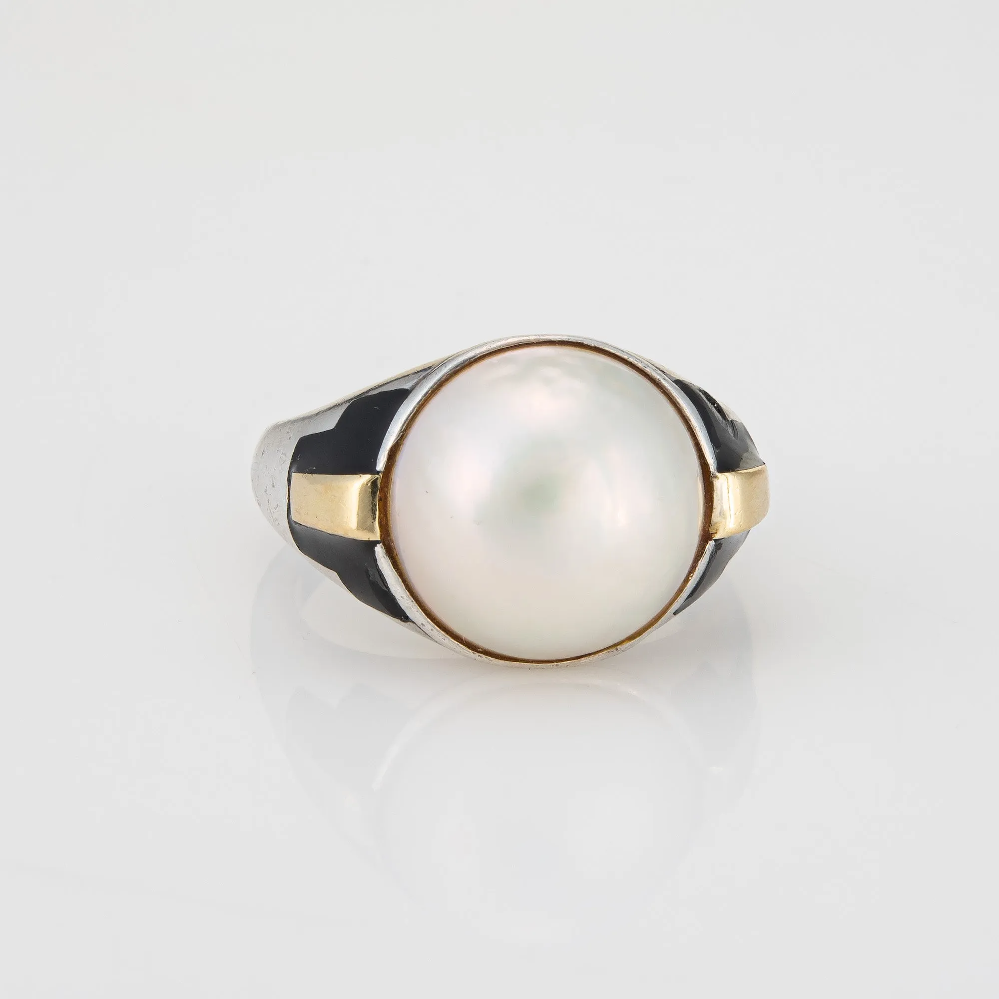 Vintage 70s Cartier Ring 6.5 Sterling Silver 18k Gold Mabe Pearl Signed Jewelry