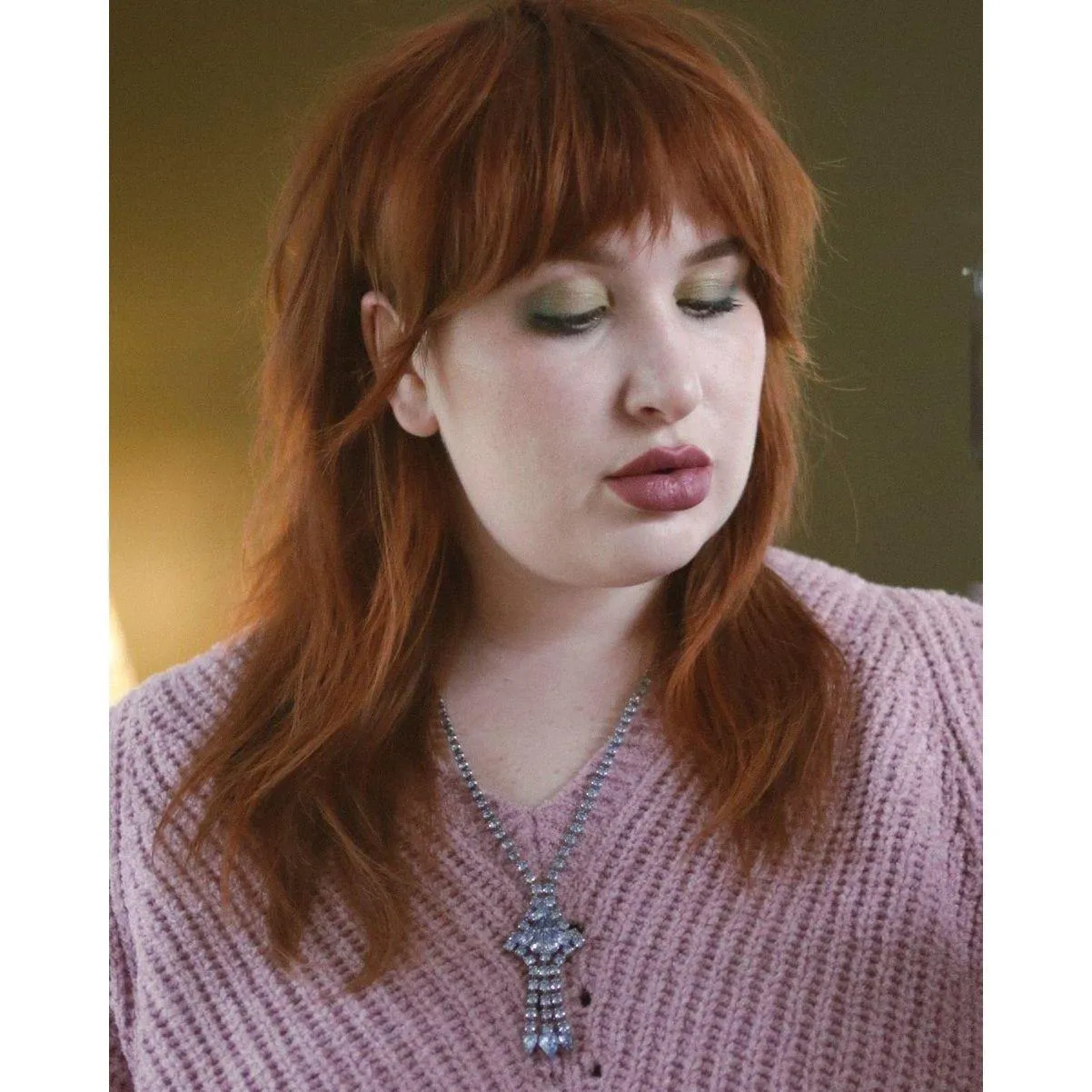 Vintage Blue Rhinestone Tassel Necklace