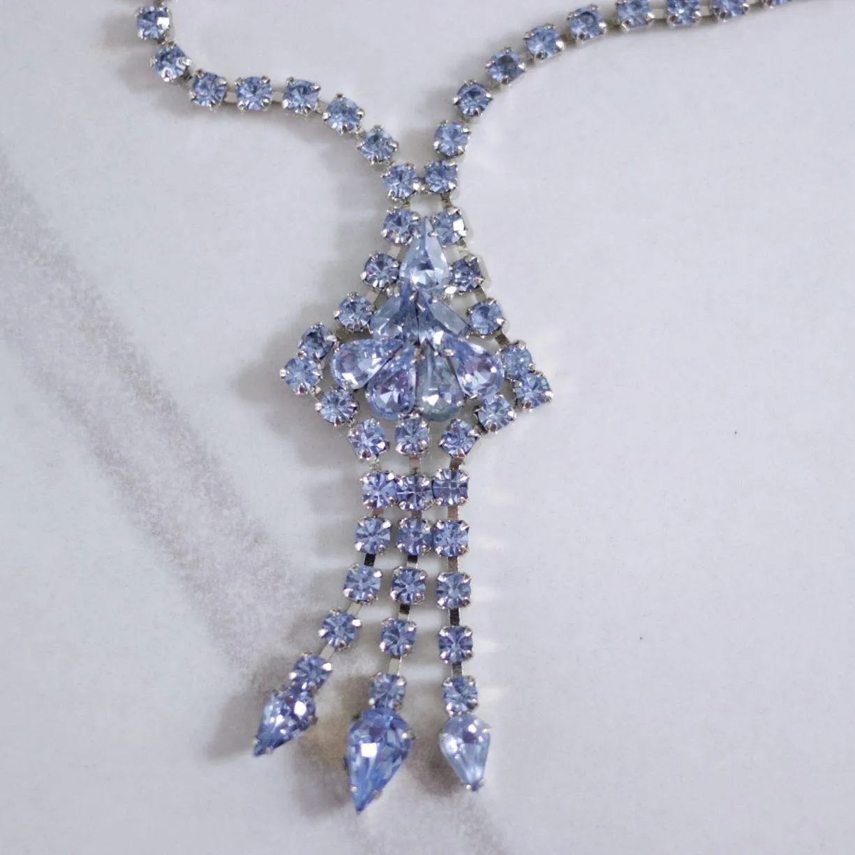 Vintage Blue Rhinestone Tassel Necklace