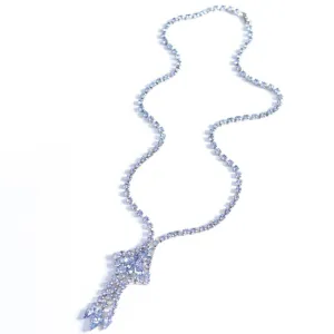 Vintage Blue Rhinestone Tassel Necklace