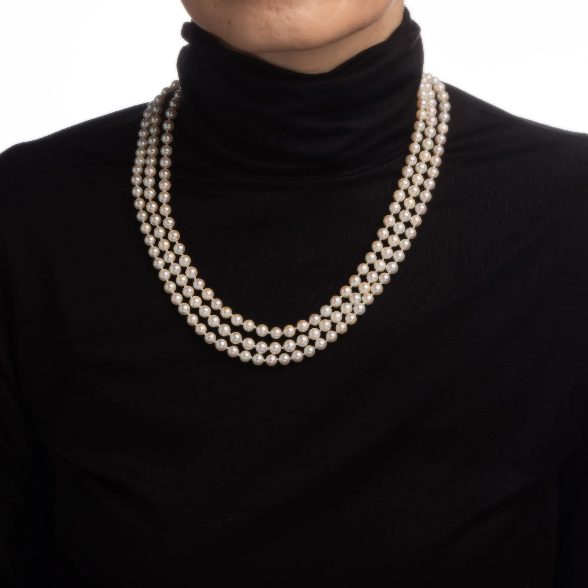 Vintage Cartier Cultured Pearl Necklace Triple Strand 6mm 18k Gold Onyx Clasp