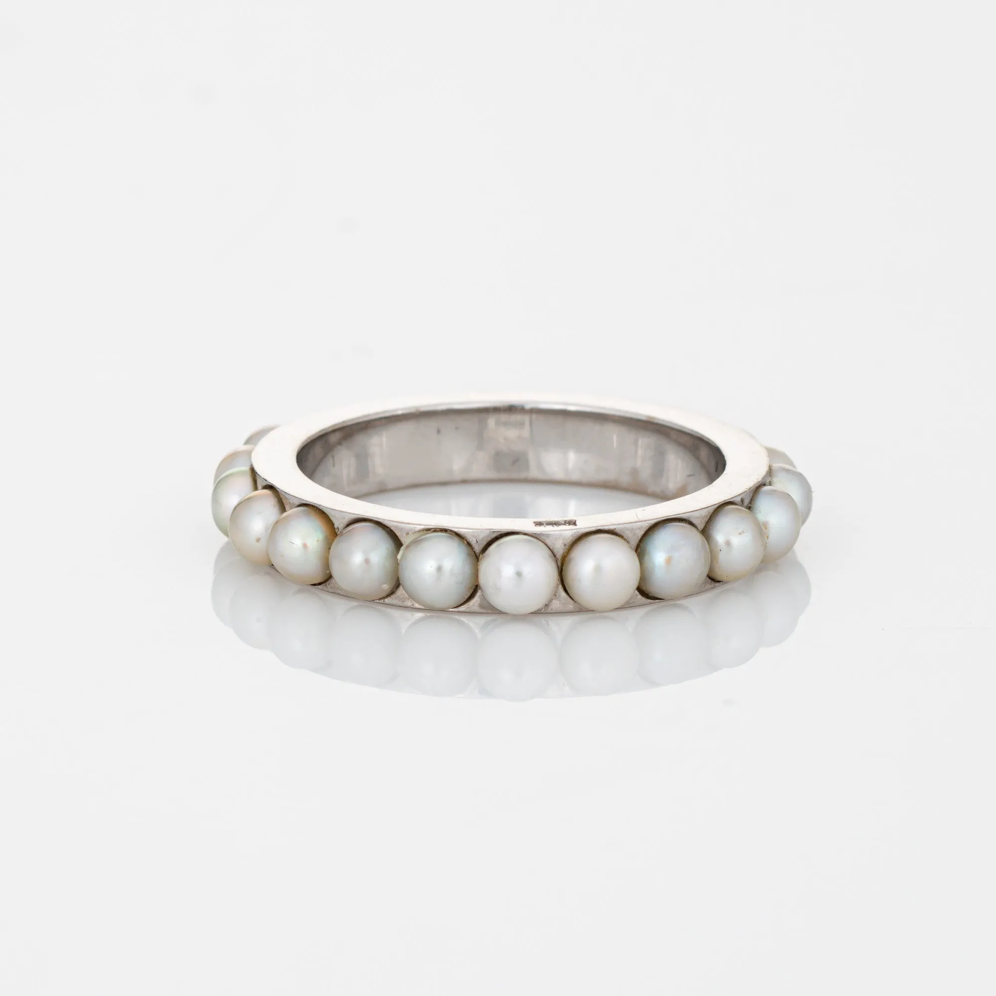 Vintage Cartier London Pearl Eternity Ring c1979 Signed Jewelry Sz 7.5 Band