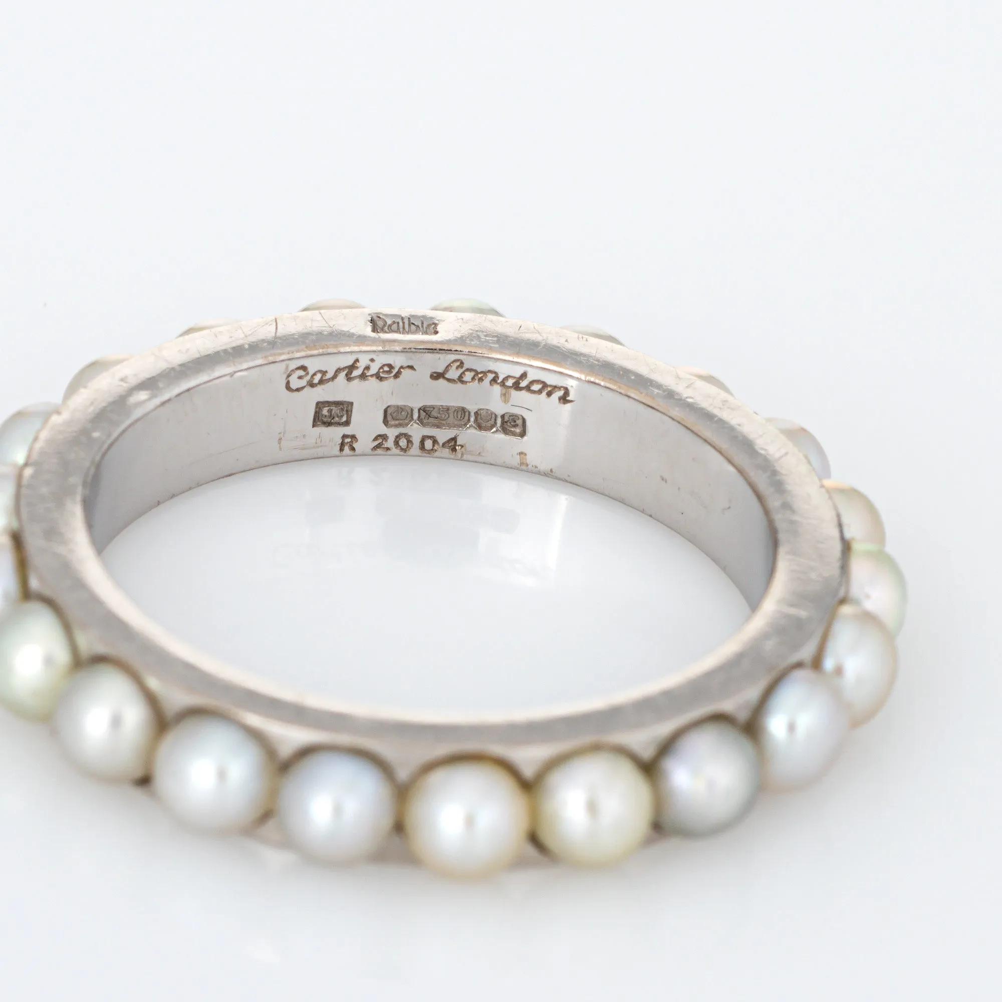 Vintage Cartier London Pearl Eternity Ring c1979 Signed Jewelry Sz 7.5 Band