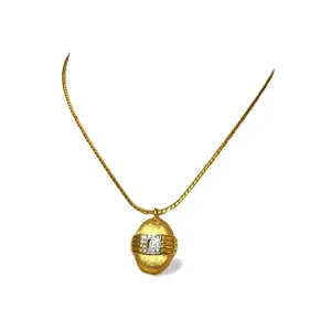 Vintage Givenchy gold chain necklace with oval G logo top with rhinestone crystals. 060521ac1