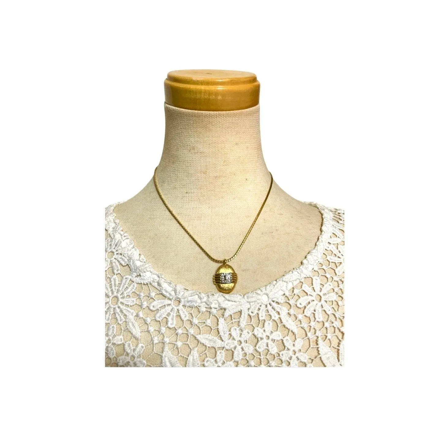 Vintage Givenchy gold chain necklace with oval G logo top with rhinestone crystals. 060521ac1