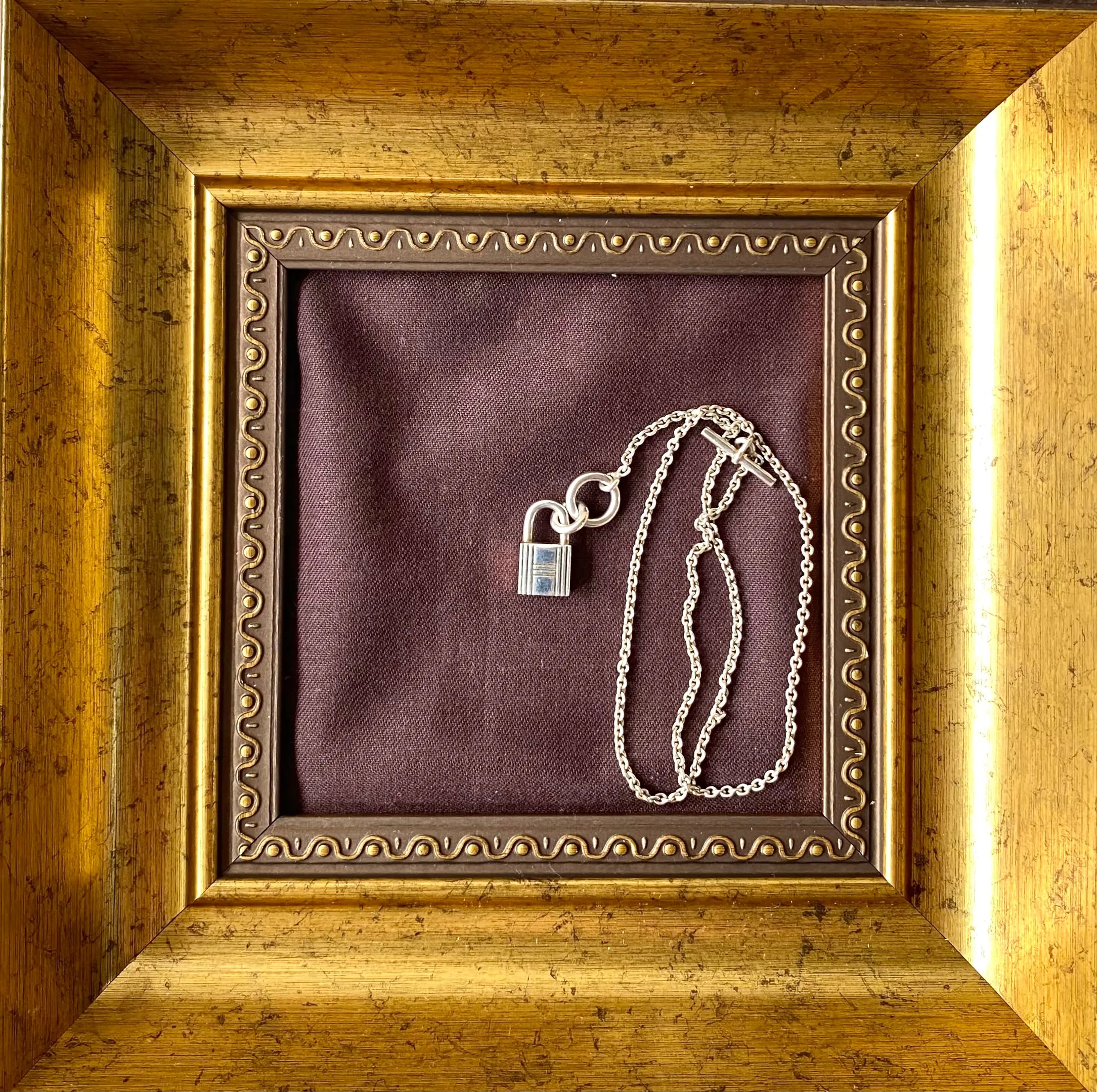 Vintage HERMES silver chain necklace with padlock key charm. Classic 925 silver jewelry piece from Hermes. 050601ya1