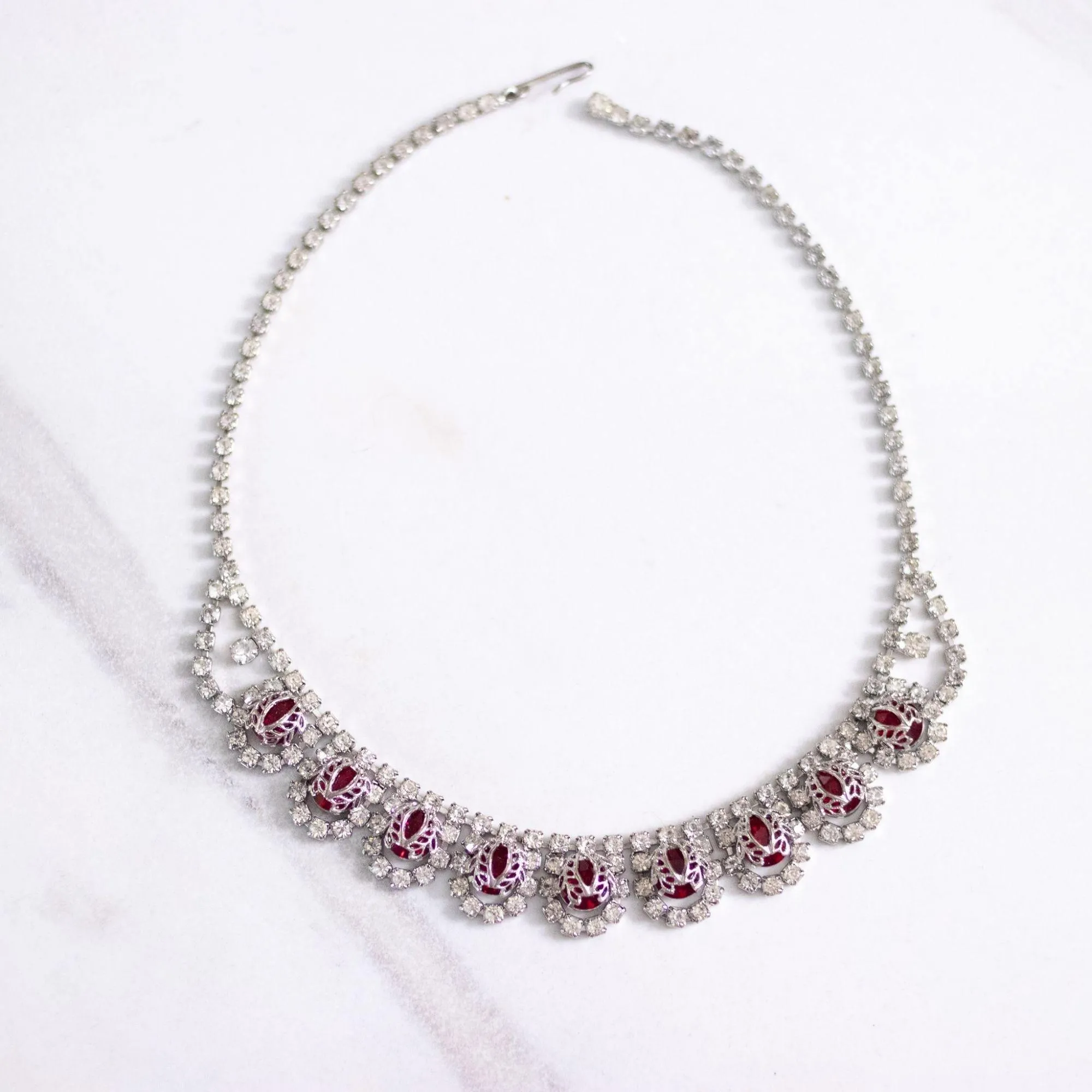 Vintage Ruby Crystal Rhinestones Rhinestone Necklace