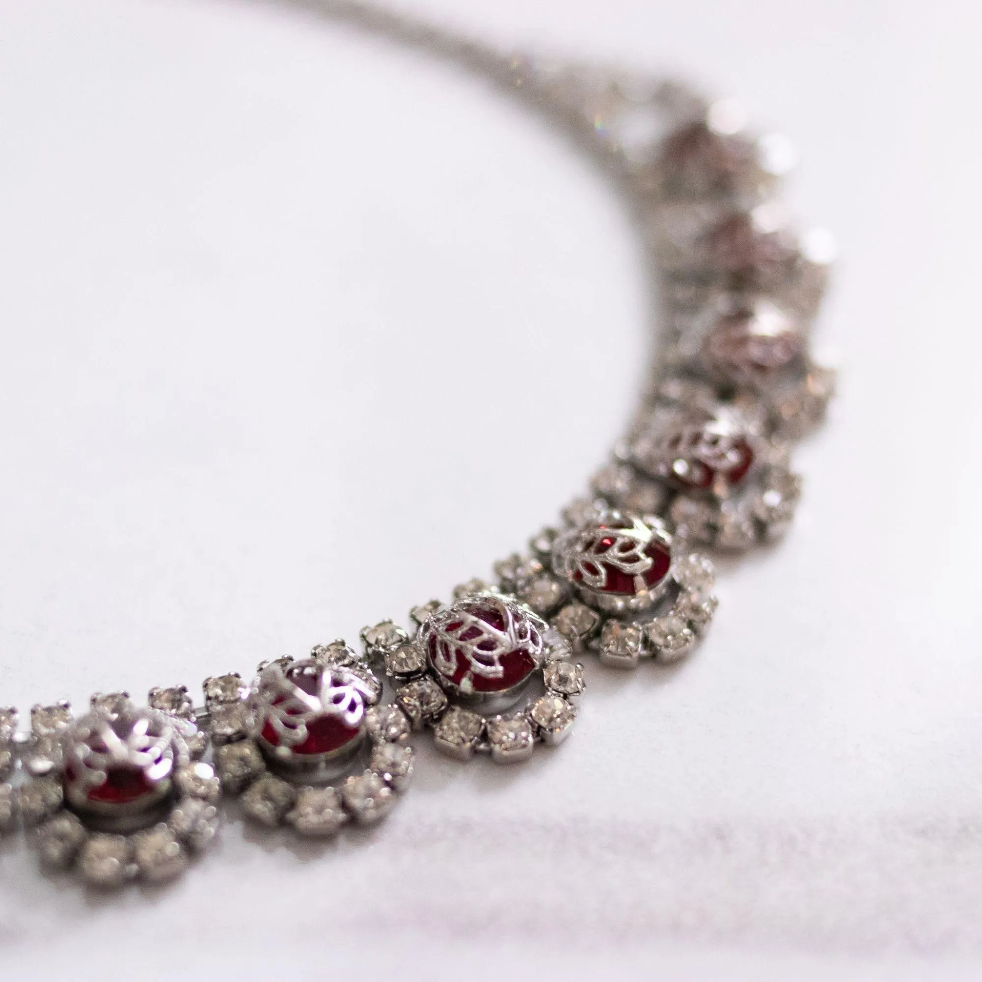 Vintage Ruby Crystal Rhinestones Rhinestone Necklace
