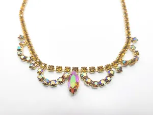 Warm Topaz autumn fall Aurora Borealis rhinestone vintage collar necklace mid century