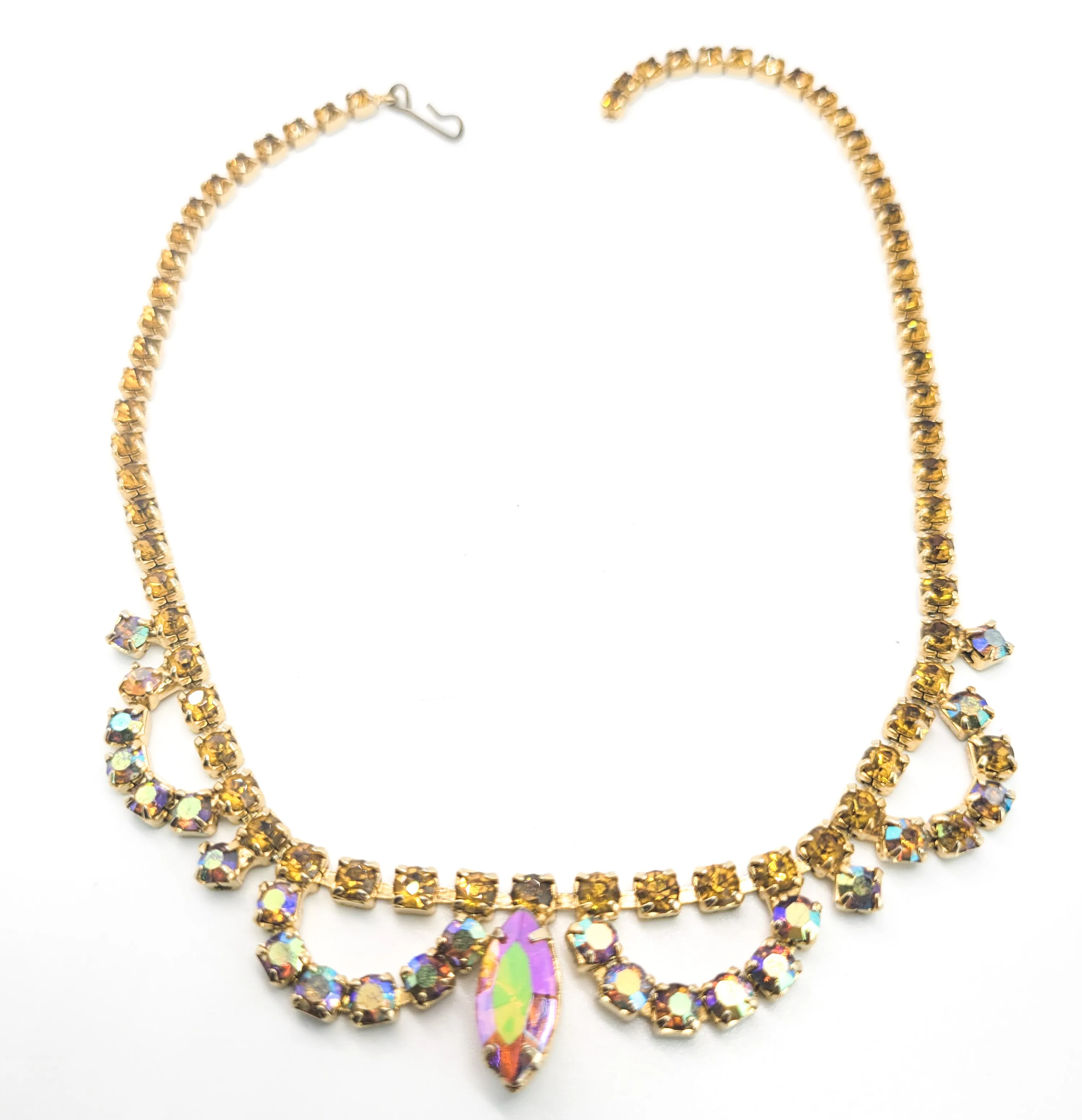 Warm Topaz autumn fall Aurora Borealis rhinestone vintage collar necklace mid century