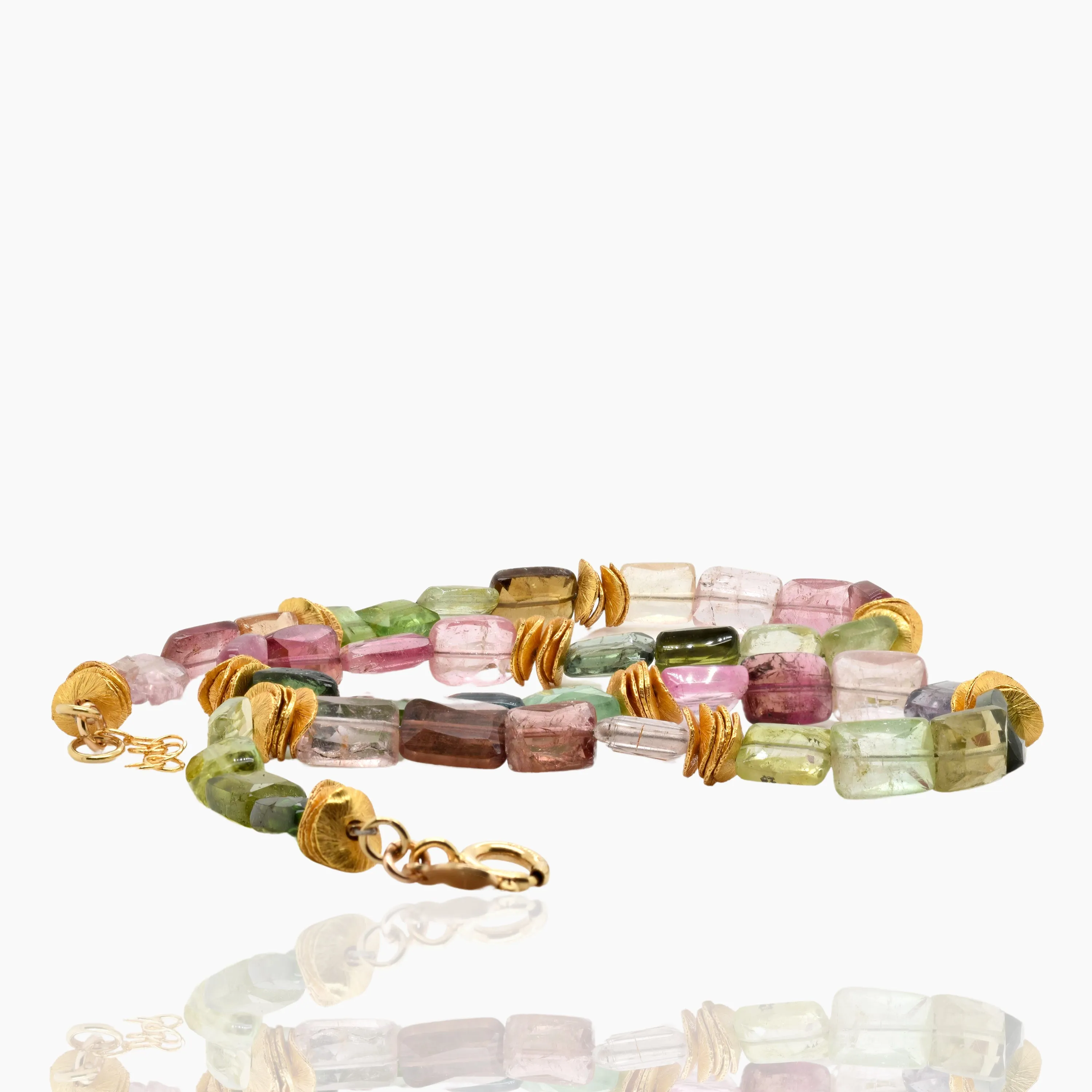 Watermelon Tourmaline Chicklet Gold Choker