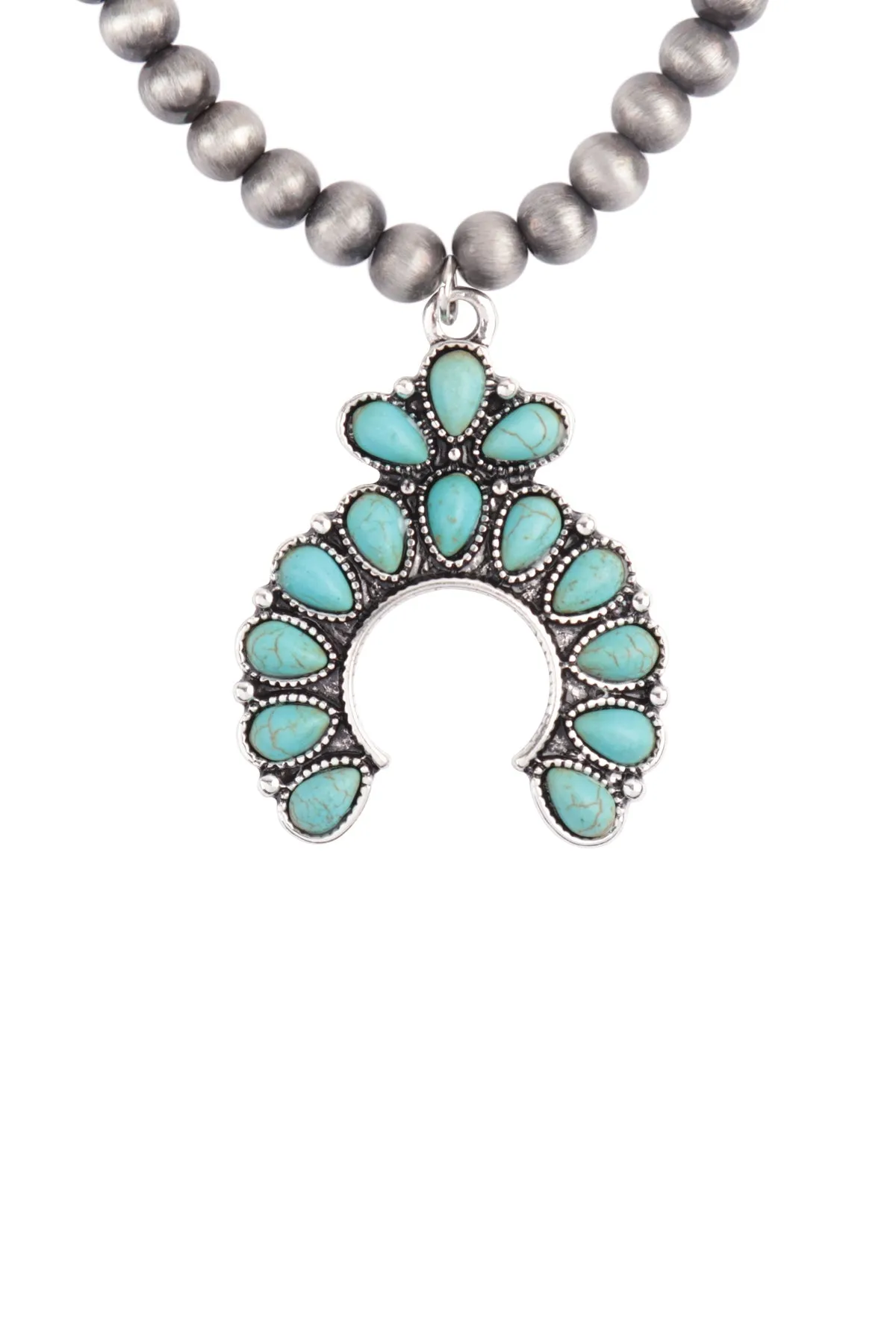WESTERN CONCHO NATURAL STONE HALF CIRCLE PENDANT NECKLACE